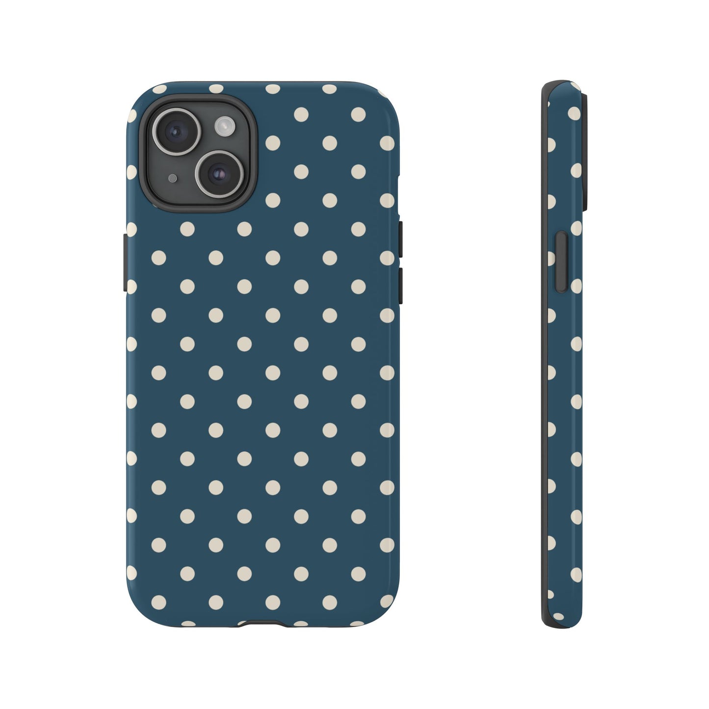 iPhone 15 Plus / Glossy Phone Case - ’Blue & White Dot Pattern’ Phone Case