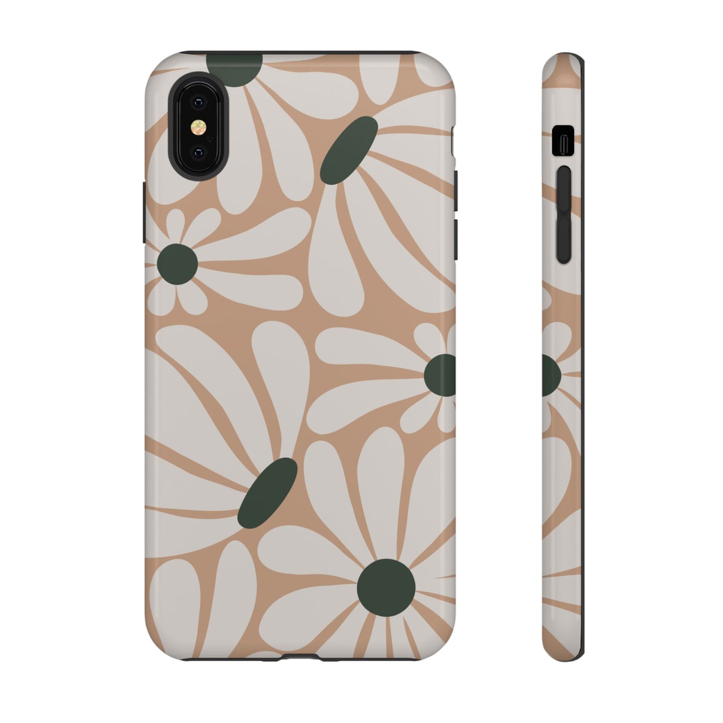 iPhone XS MAX / Glossy Phone Case - ’Retro Beige & White Daisy Pattern’ Phone Case