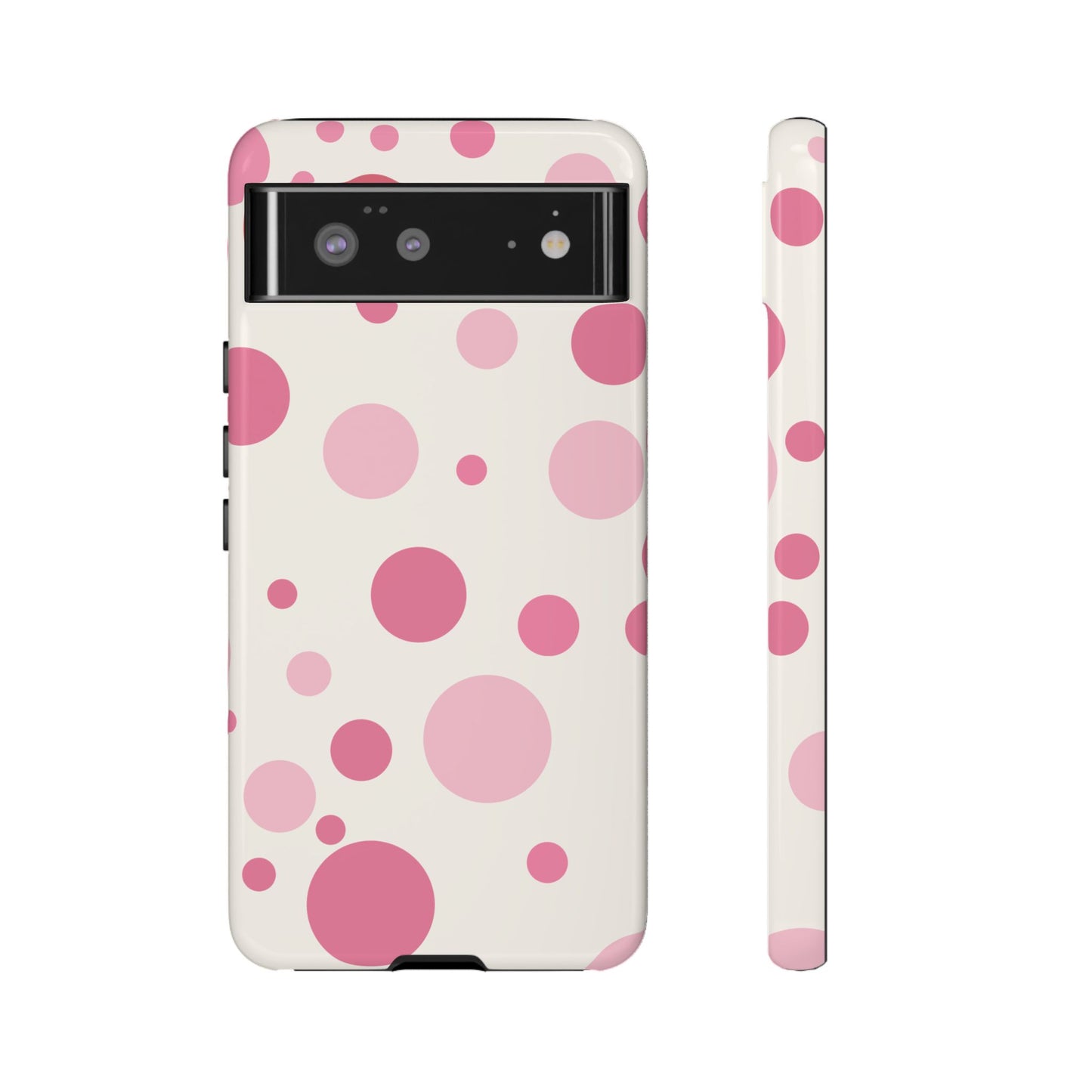Google Pixel 6 / Glossy Phone Case - ’Bold White with Pink Dot Pattern’ Phone Case