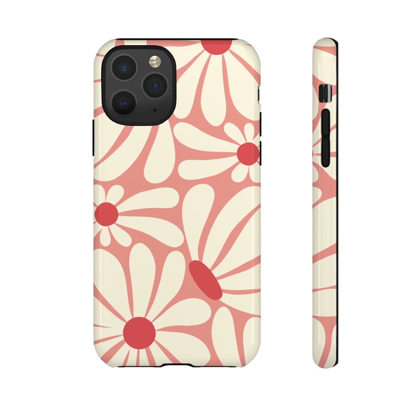 iPhone 11 Pro / Glossy Phone Case - ’Retro Pink Daisy Pattern’ Phone Case