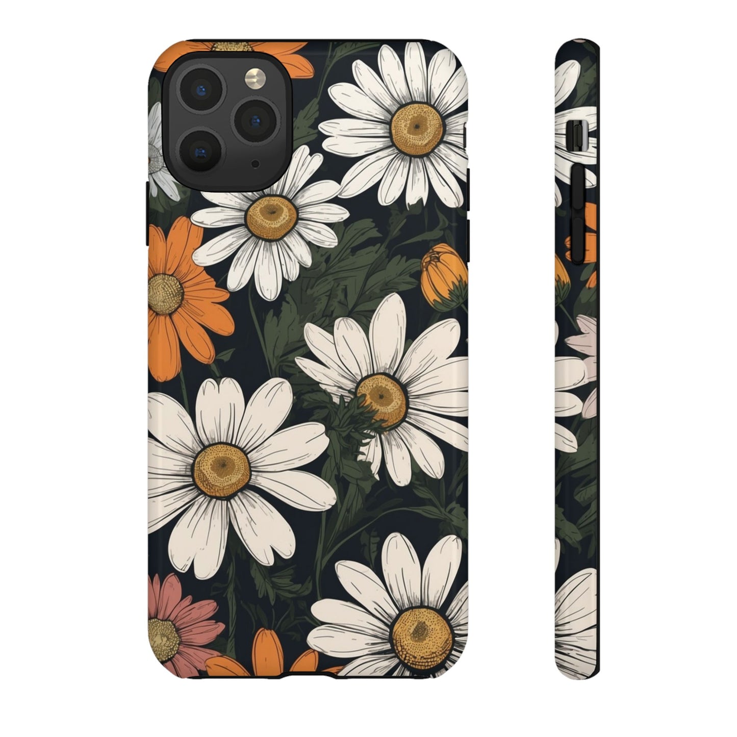Boho Chic Daisies Floral Pattern "White, Orange & Pink" Phone Case