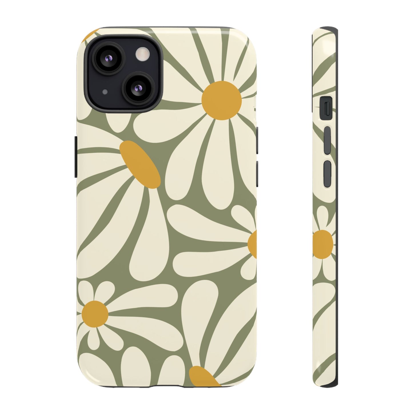 iPhone 13 / Glossy Phone Case - ’Retro Green Daisy Pattern #1’ Phone Case