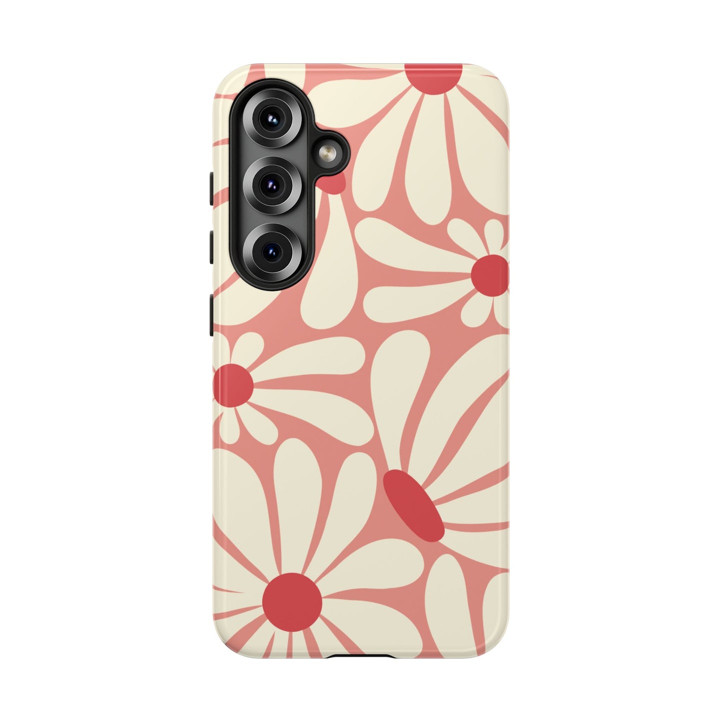 Samsung Galaxy S25 / Glossy Phone Case - ’Retro Pink Daisy Pattern’ Phone Case