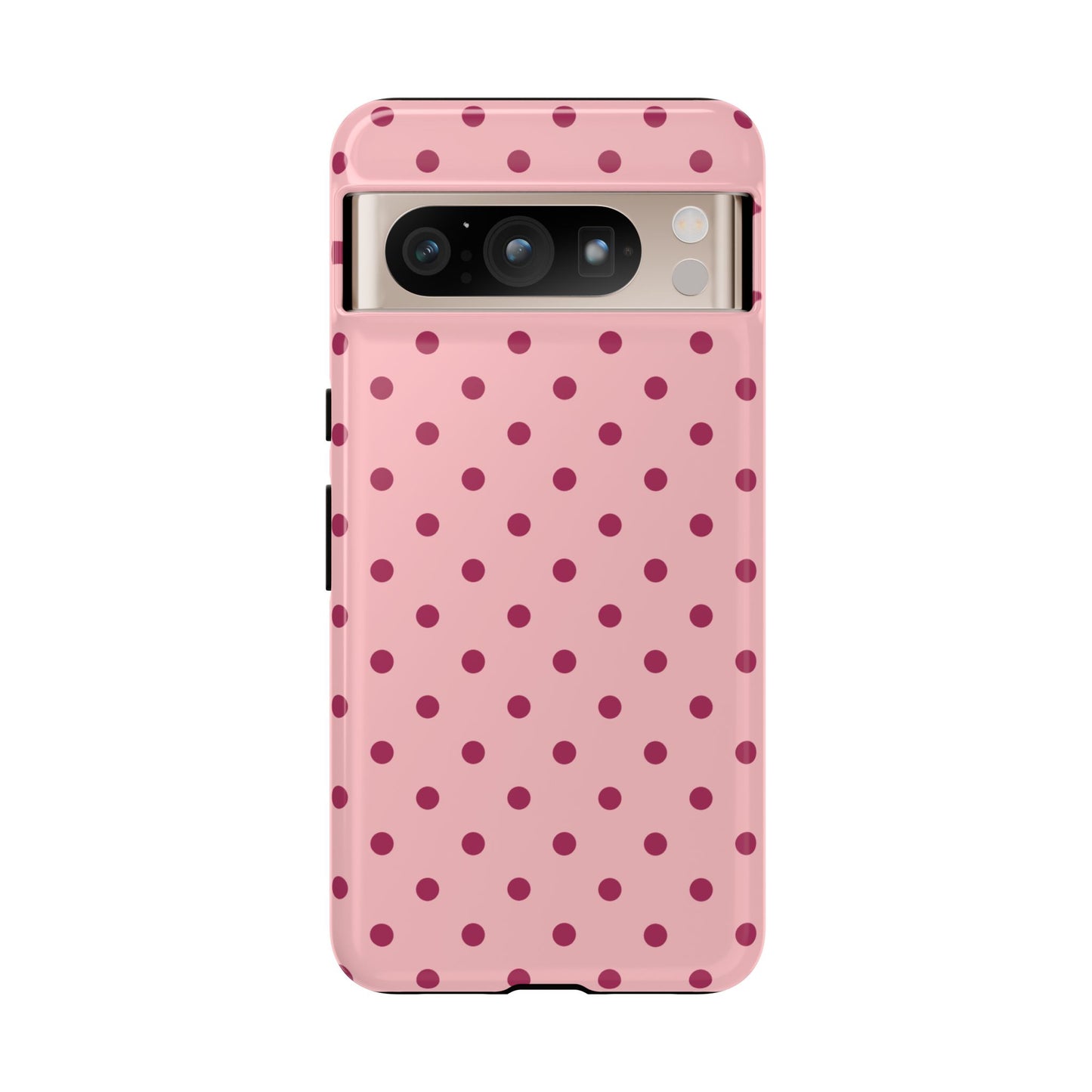 Google Pixel 8 Pro / Glossy Phone Case - ’Pink with Red Dot Pattern’ Phone Case