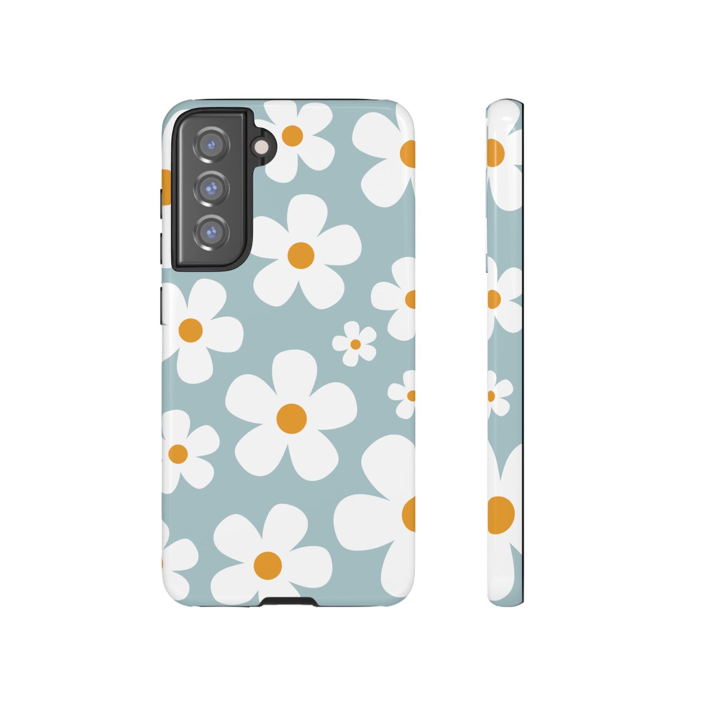 Samsung Galaxy S21 FE / Glossy Phone Case - ’Blue Daisy Pattern’ Phone Case