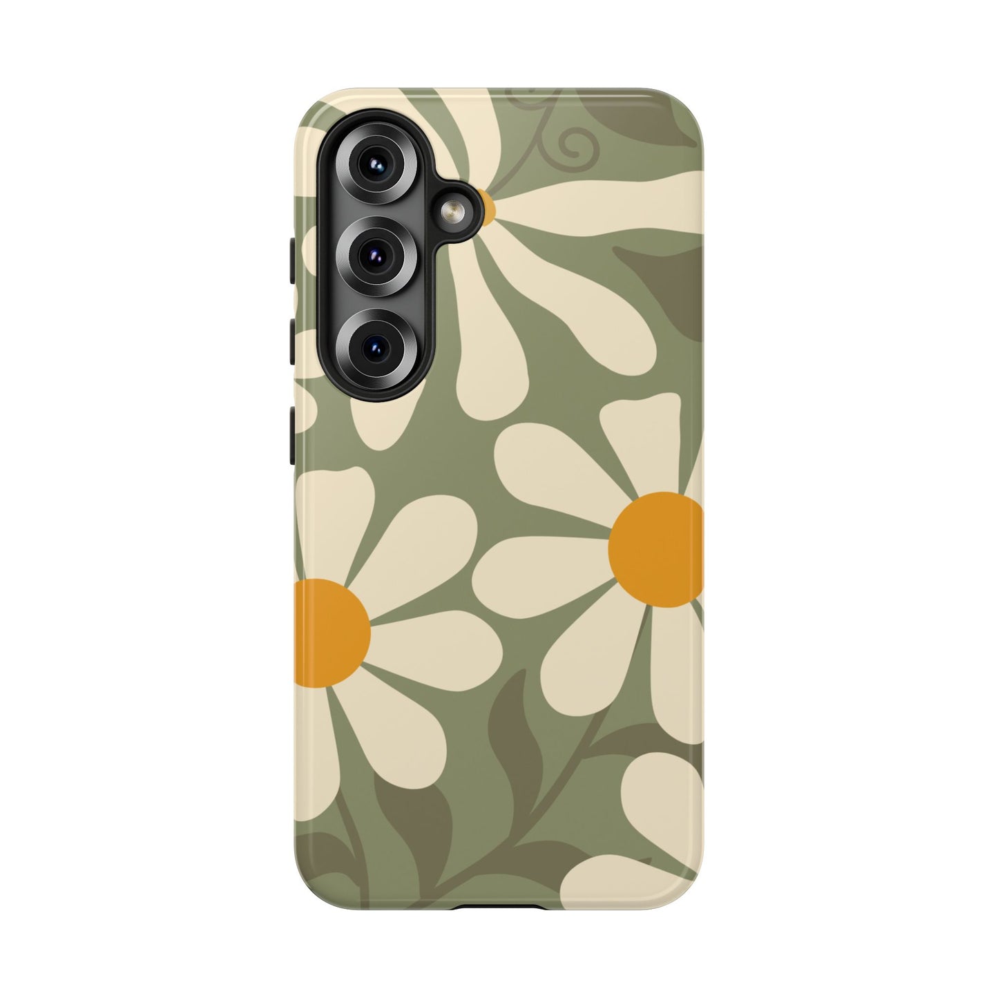 Samsung Galaxy S25 / Glossy Phone Case - ’Retro Green Daisy Pattern #2’ Phone Case