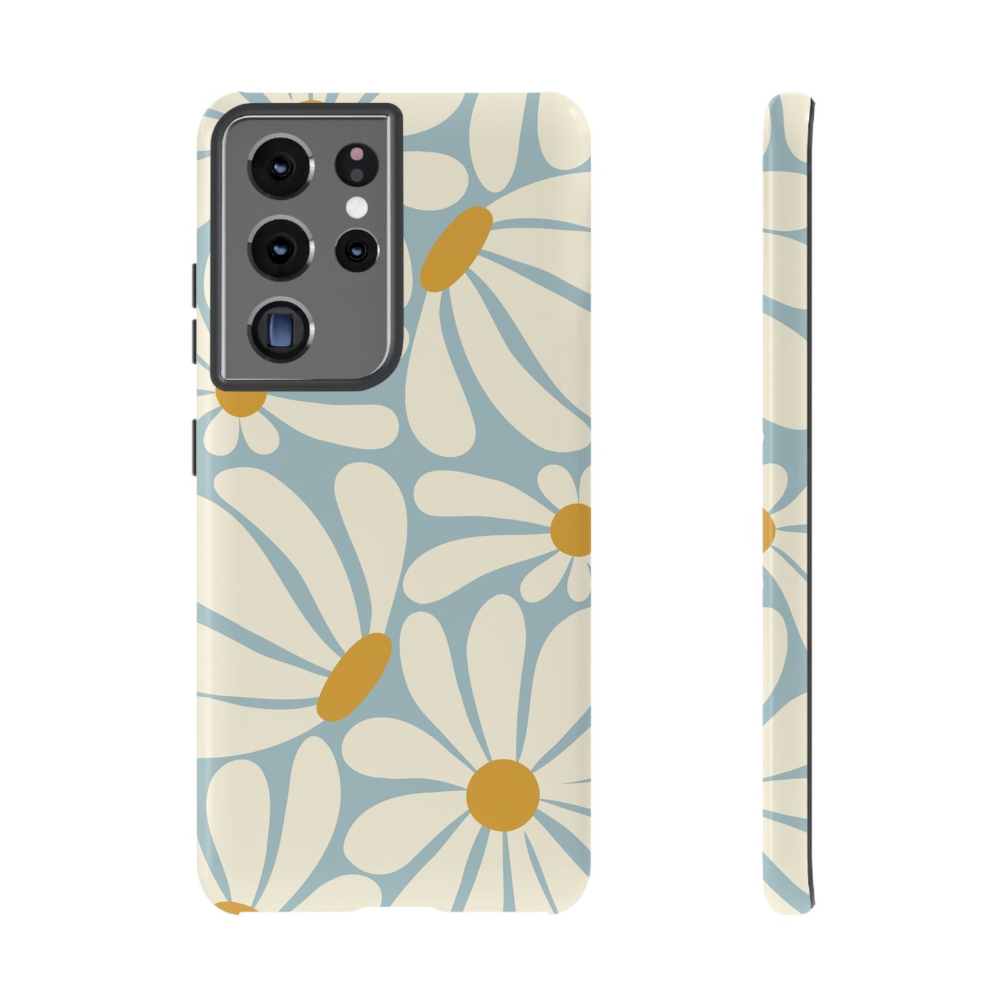 Samsung Galaxy S21 Ultra / Glossy Phone Case - ’Retro Blue Daisy Pattern’ Phone Case