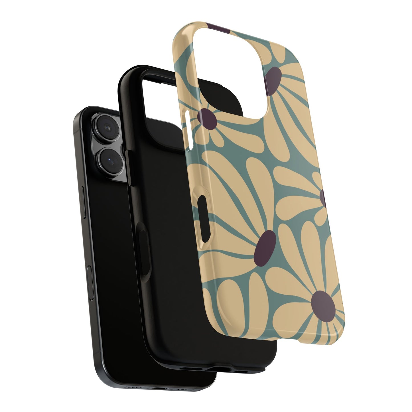 Phone Case - ’Retro Cream & Blue Daisy Pattern’ Phone Case
