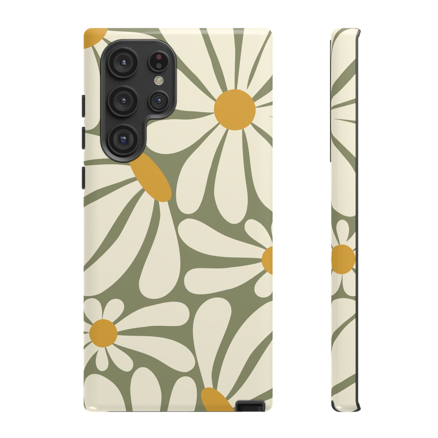 Samsung Galaxy S22 Ultra / Glossy Phone Case - ’Retro Green Daisy Pattern #1’ Phone Case
