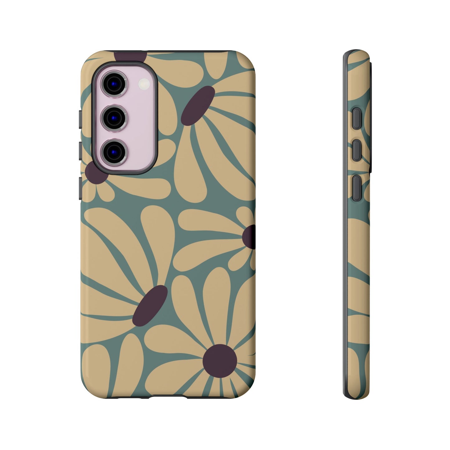 Samsung Galaxy S23 Plus / Glossy Phone Case - ’Retro Cream & Blue Daisy Pattern’ Phone Case