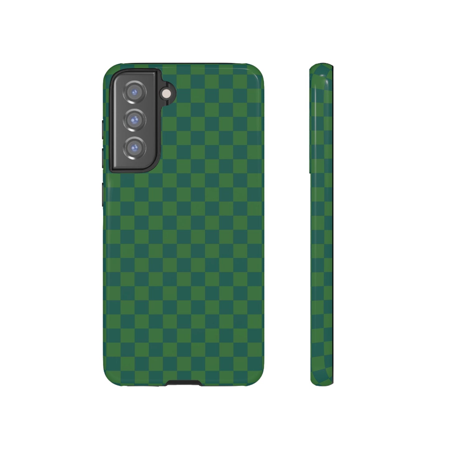 Samsung Galaxy S21 FE / Glossy Phone Case - ’Bold Green Checkered Pattern’ Phone Case