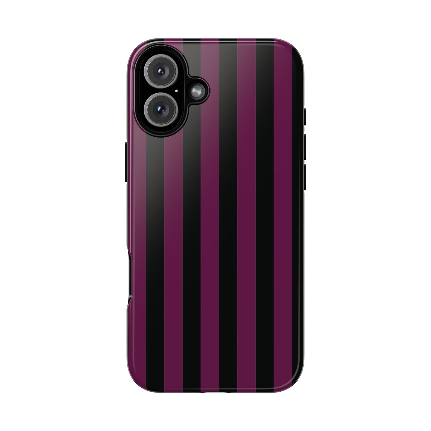 iPhone 16 Plus / Glossy Phone Case - Trendy Plum & Black Stripe Pattern Phone Case