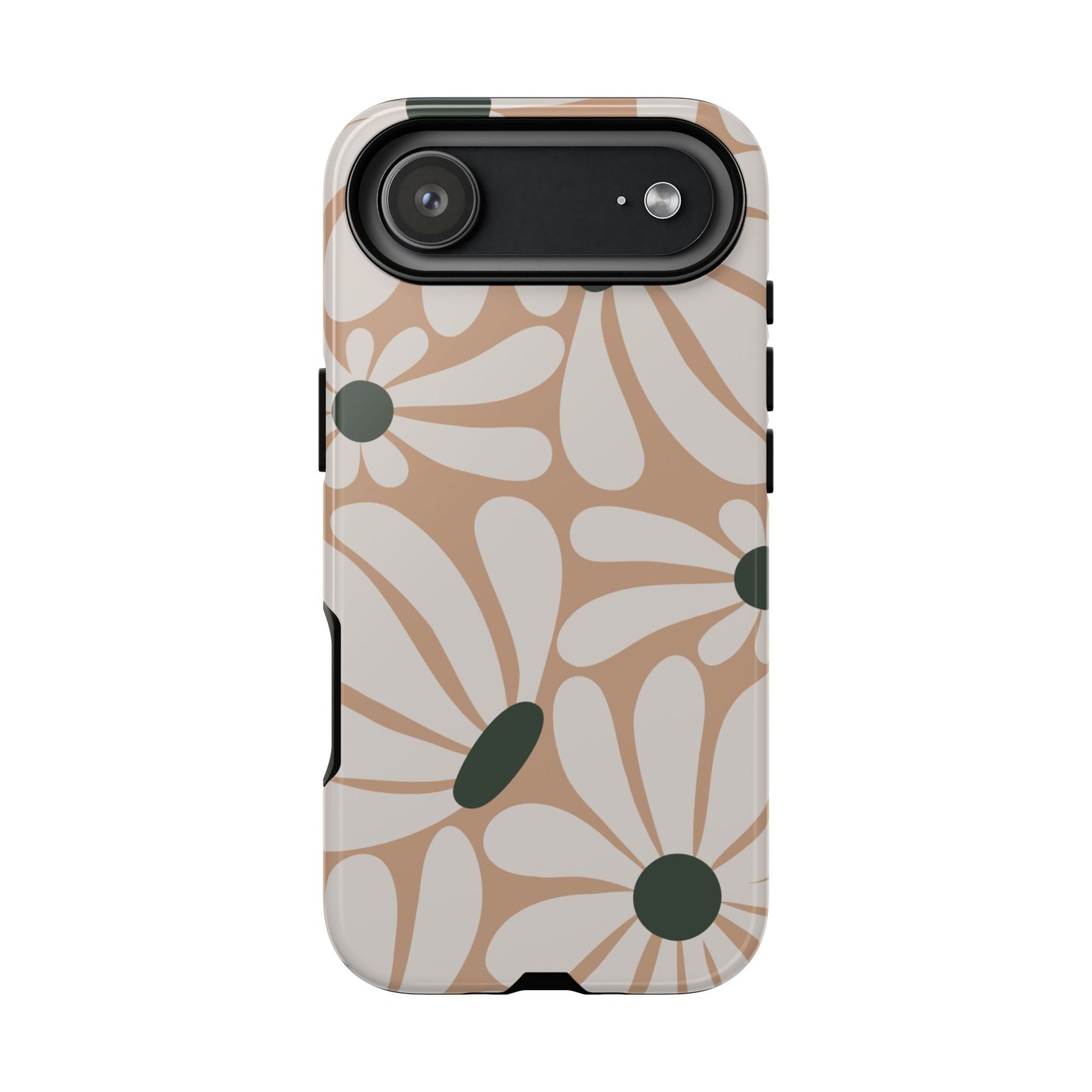 iPhone 17 Air / Glossy Phone Case - ’Retro Beige & White Daisy Pattern’ Phone Case