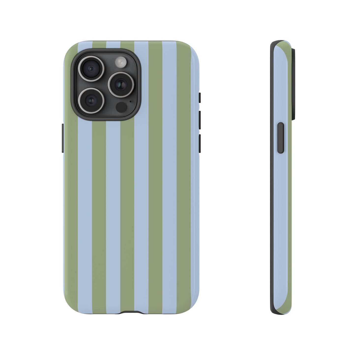 iPhone 15 Pro Max / Glossy Phone Case - Trendy Ice Blue & Green Stripe Pattern Phone Case