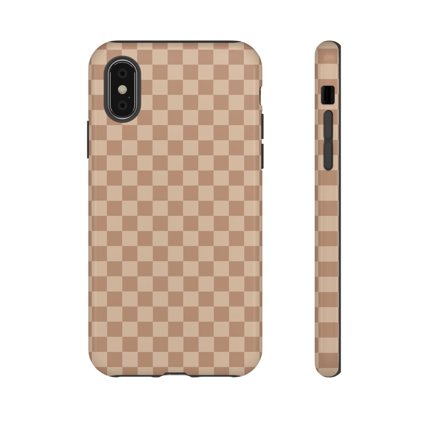 iPhone XS / Glossy Phone Case - ’Bold Tan Checkered Pattern’ Phone Case