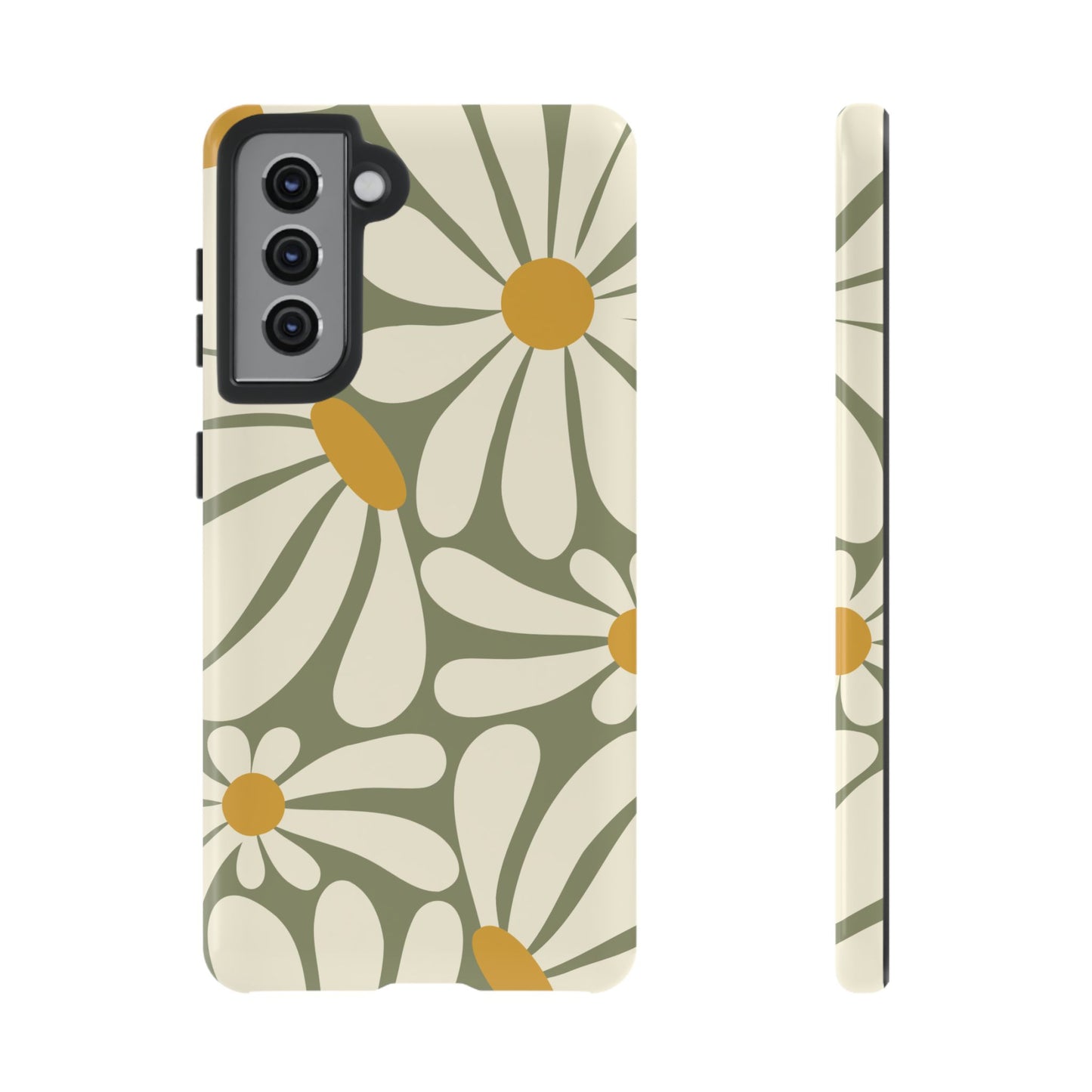 Samsung Galaxy S21 / Glossy Phone Case - ’Retro Green Daisy Pattern #1’ Phone Case