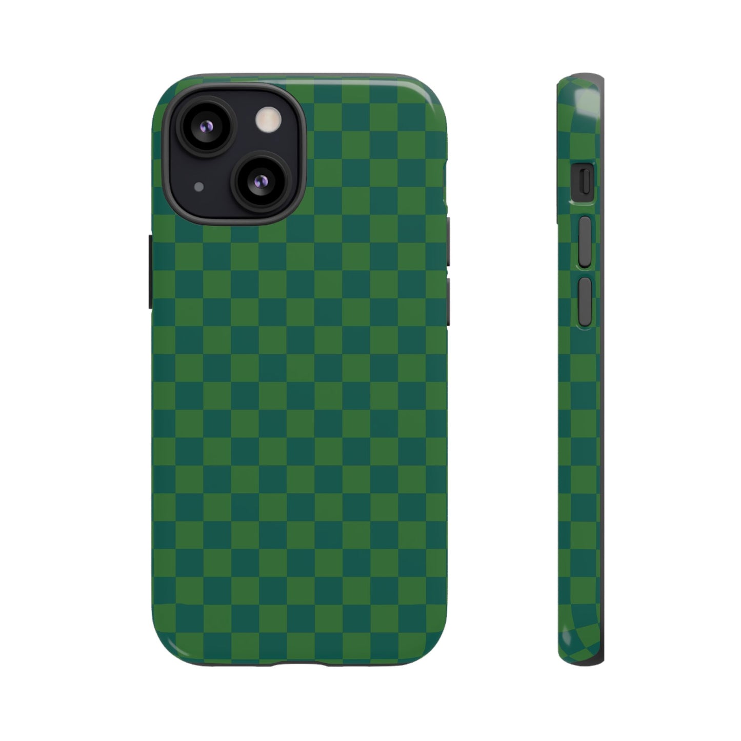 iPhone 13 Mini / Glossy Phone Case - ’Bold Green Checkered Pattern’ Phone Case