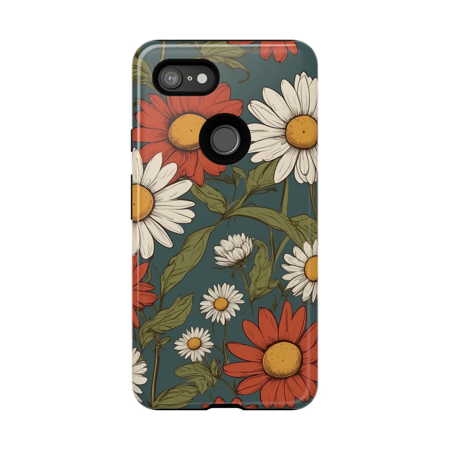 Boho Chic Daisies Floral Pattern "White & Red" Phone Case