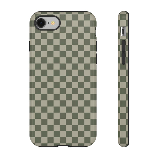 iPhone 8 / Glossy Phone Case - ’Bold Olive Green Checkered Pattern’ Phone Case