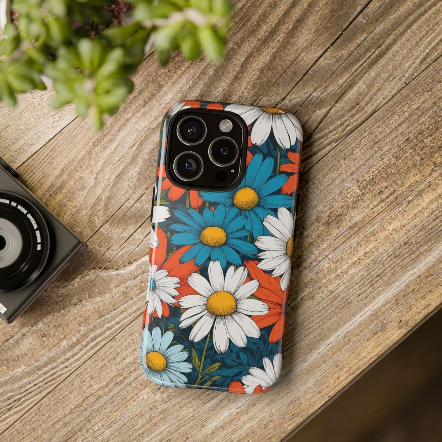Pop Art Daisies Illustration "Red & Blue" Phone Case