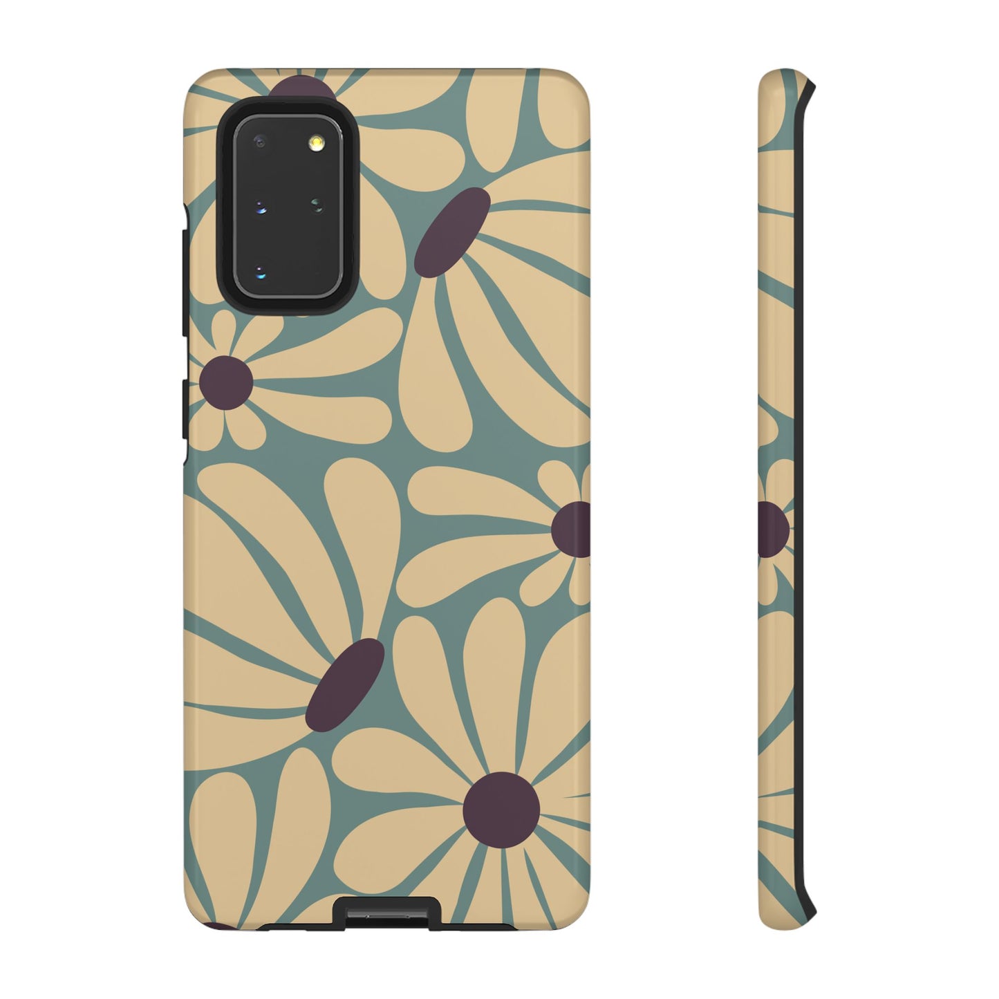 Samsung Galaxy S20+ / Glossy Phone Case - ’Retro Cream & Blue Daisy Pattern’ Phone Case