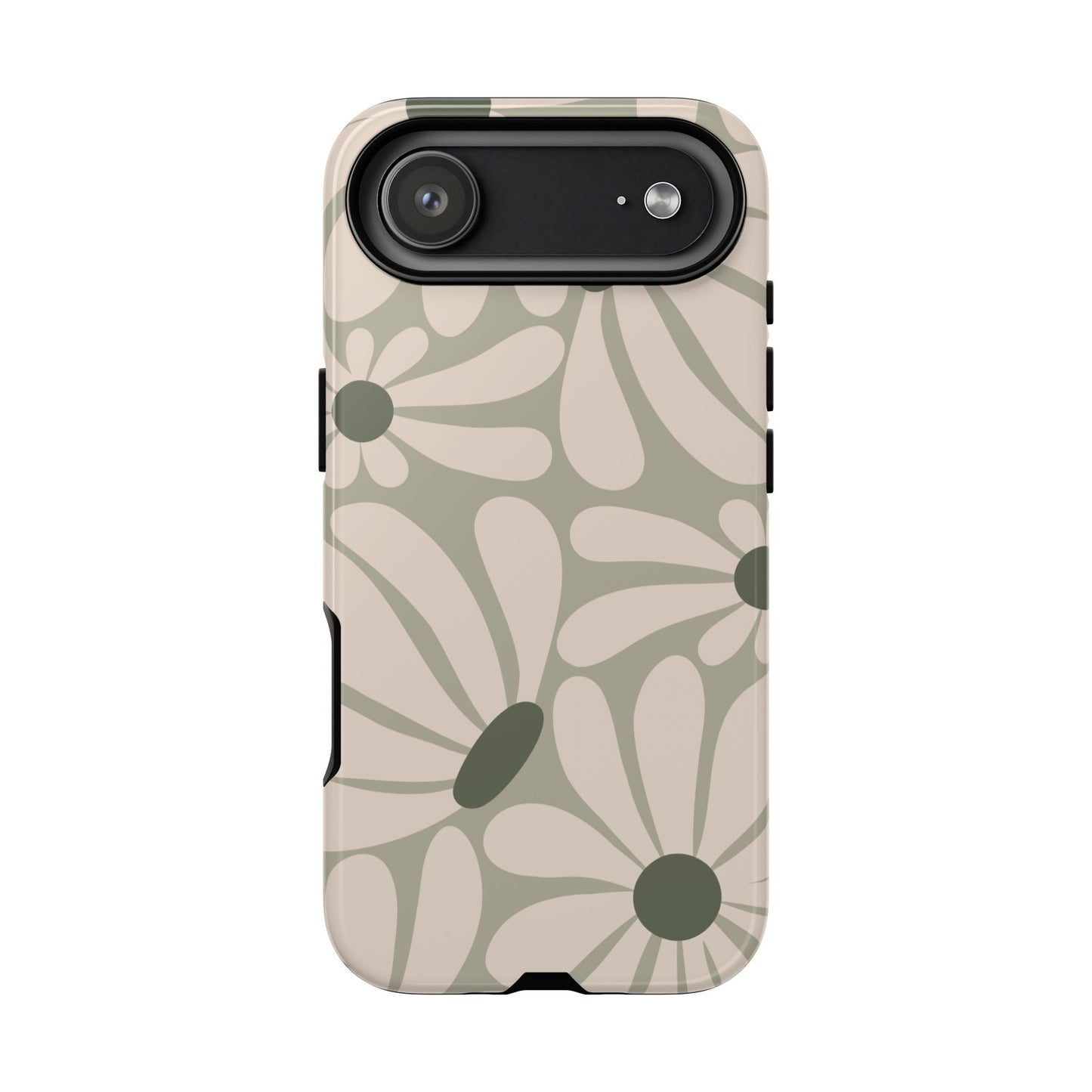 iPhone 17 Air / Glossy Phone Case - ’Retro Cream & Green Daisy Pattern’ Phone Case