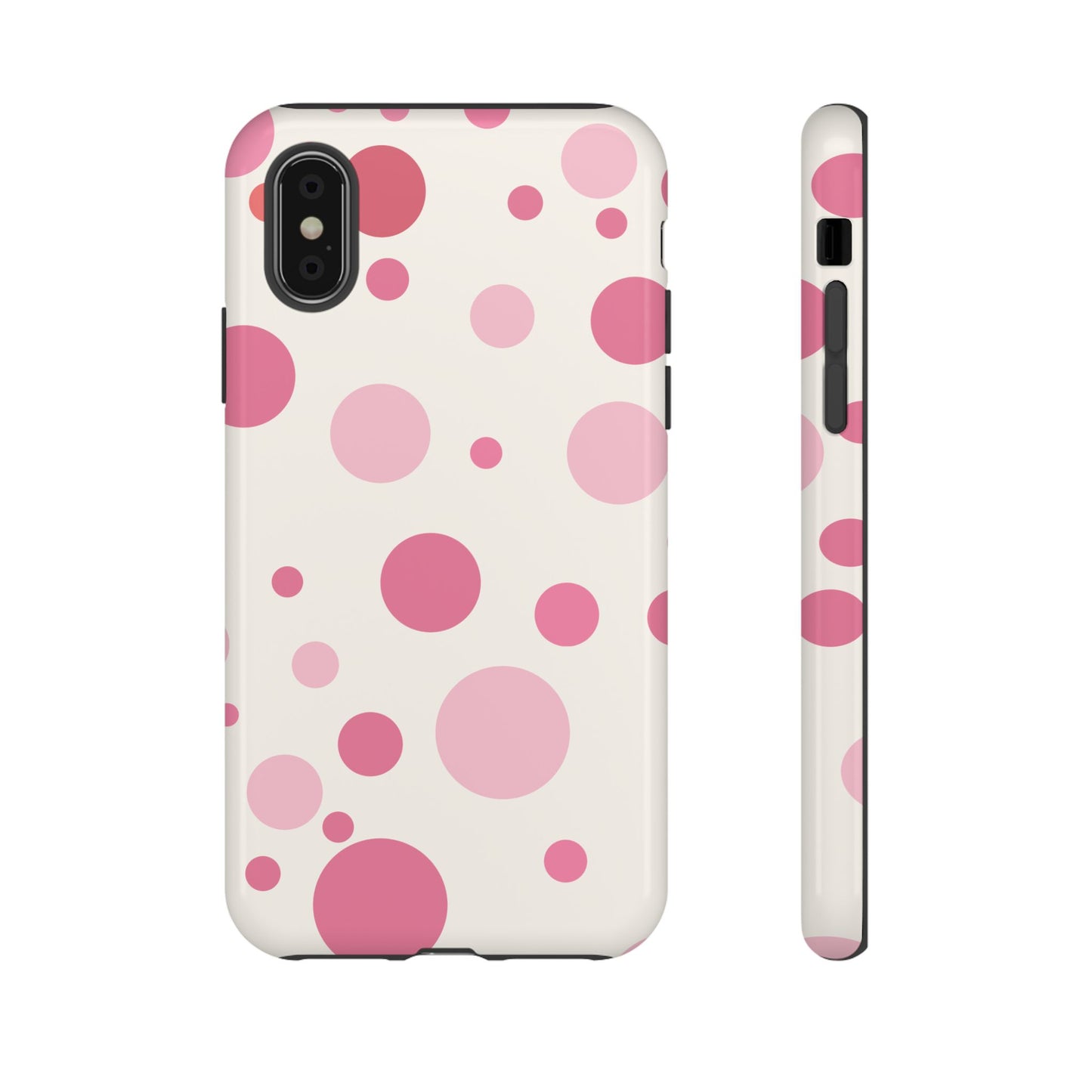 iPhone X / Glossy Phone Case - ’Bold White with Pink Dot Pattern’ Phone Case