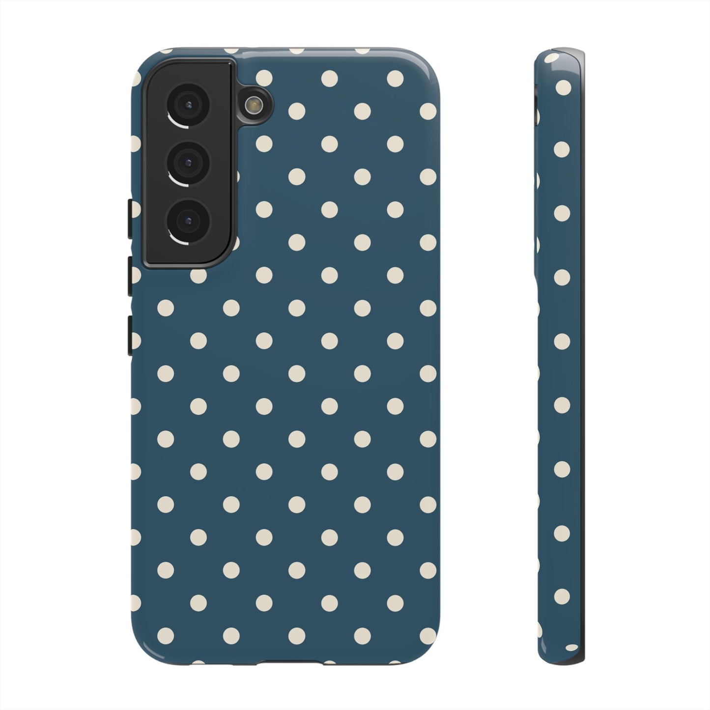 Samsung Galaxy S22 / Glossy Phone Case - ’Blue & White Dot Pattern’ Phone Case
