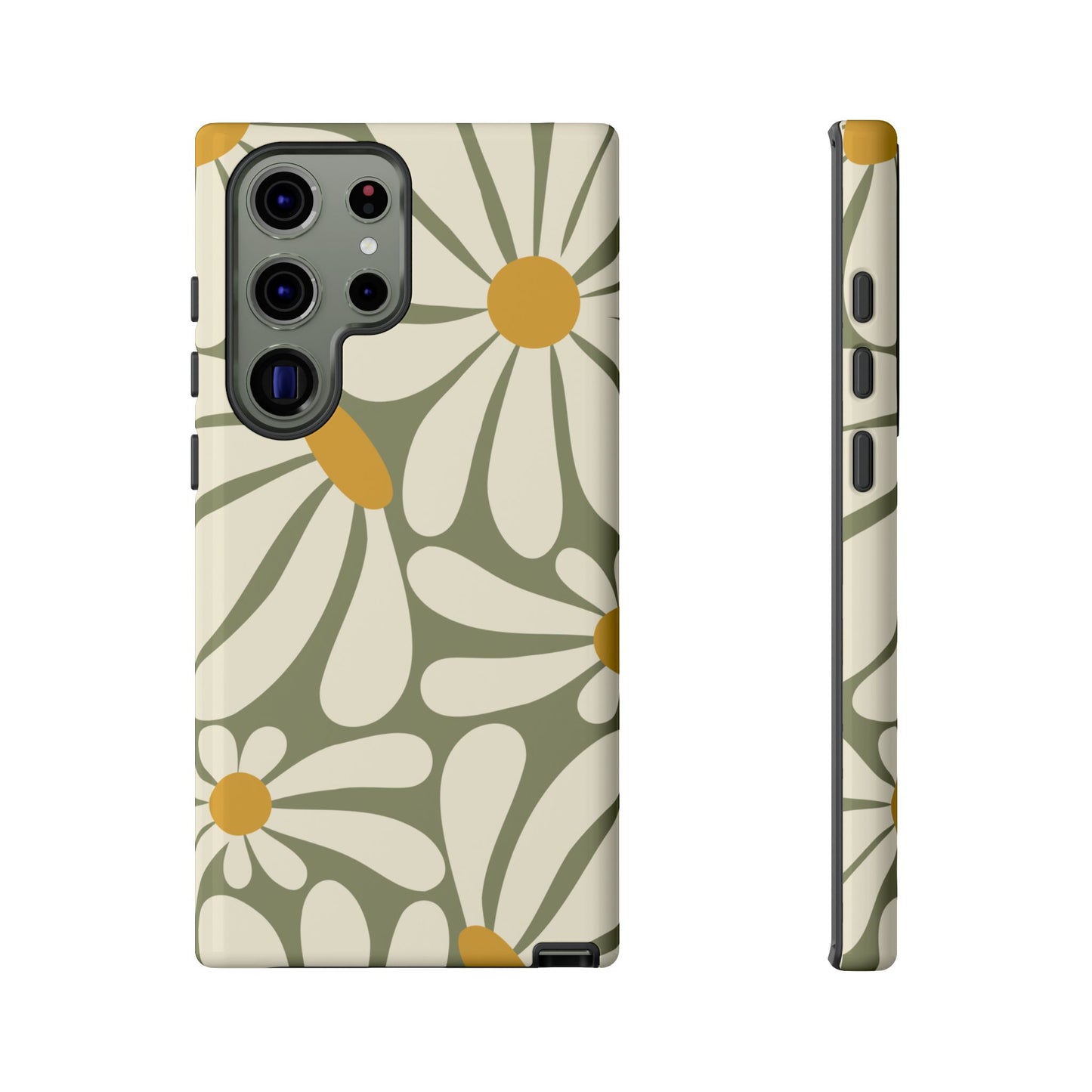 Samsung Galaxy S23 Ultra / Glossy Phone Case - ’Retro Green Daisy Pattern #1’ Phone Case