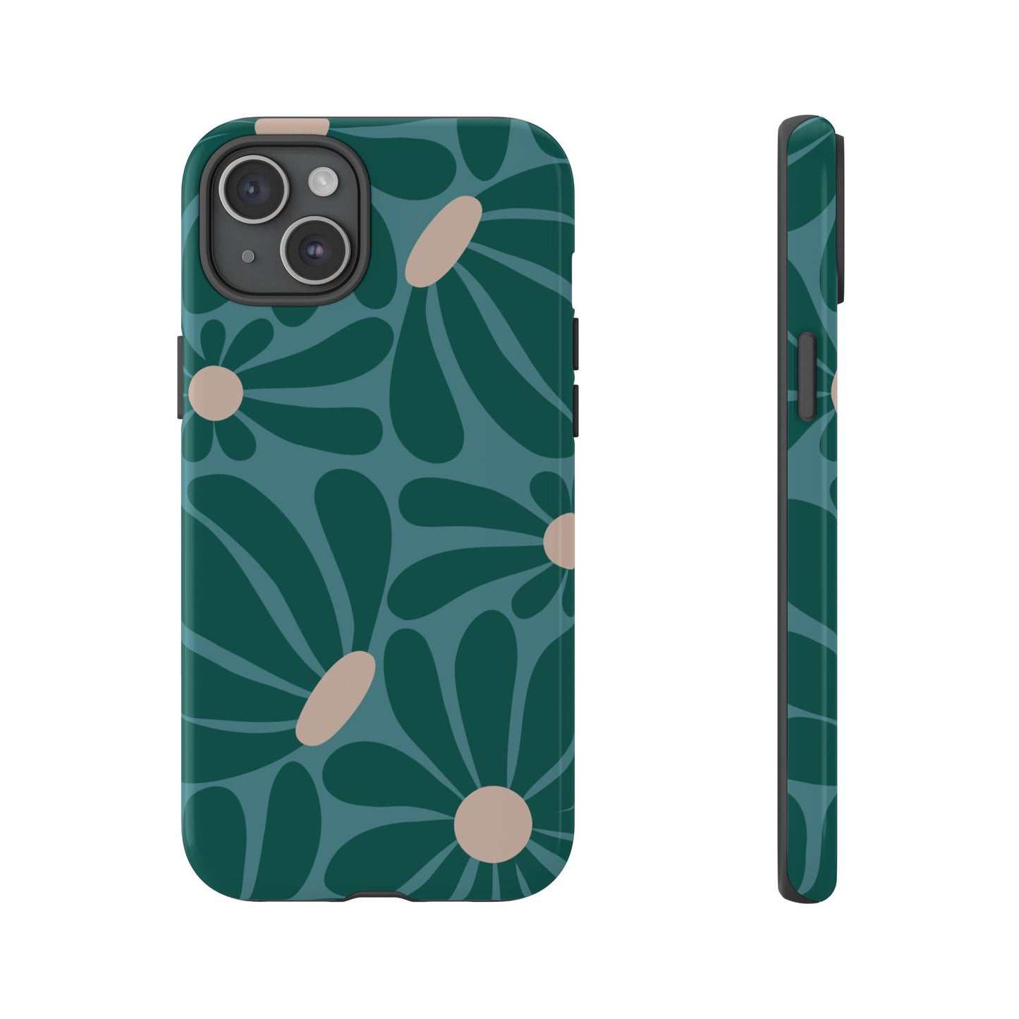 iPhone 15 Plus / Glossy Phone Case - ’Retro Turquoise Daisy Pattern’ Phone Case