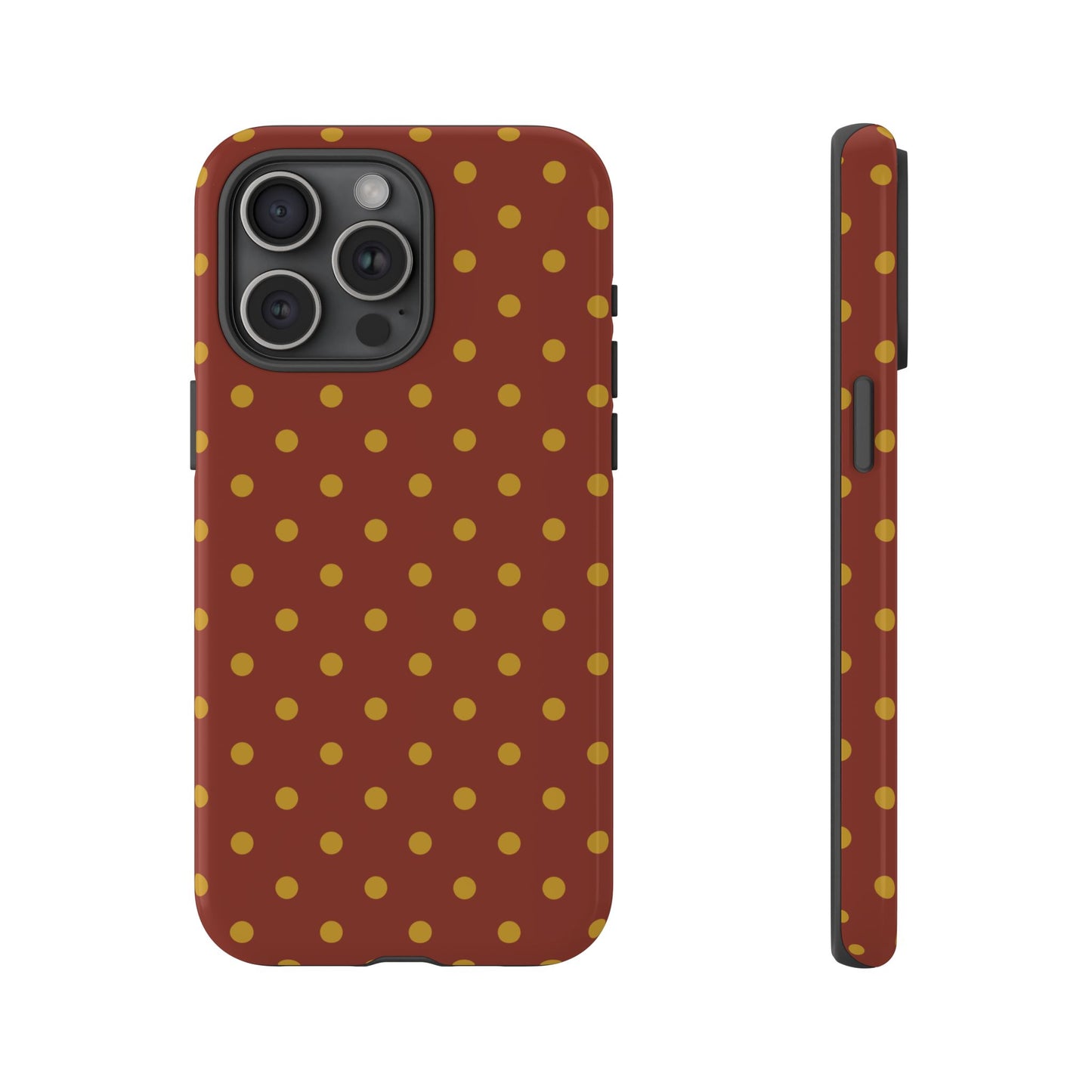 iPhone 15 Pro Max / Glossy Phone Case - Trendy Brown & Mustard Dot Pattern Phone Case