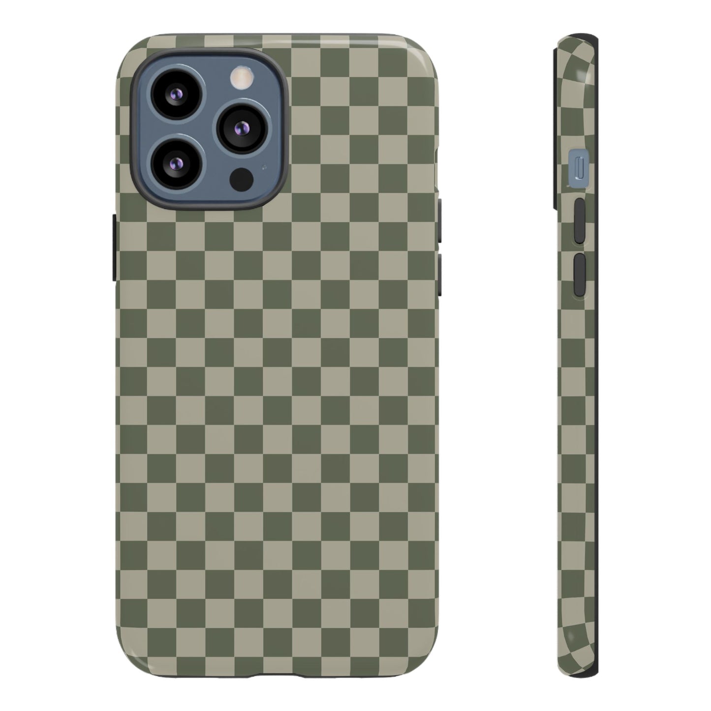 iPhone 13 Pro Max / Glossy Phone Case - ’Bold Olive Green Checkered Pattern’ Phone Case