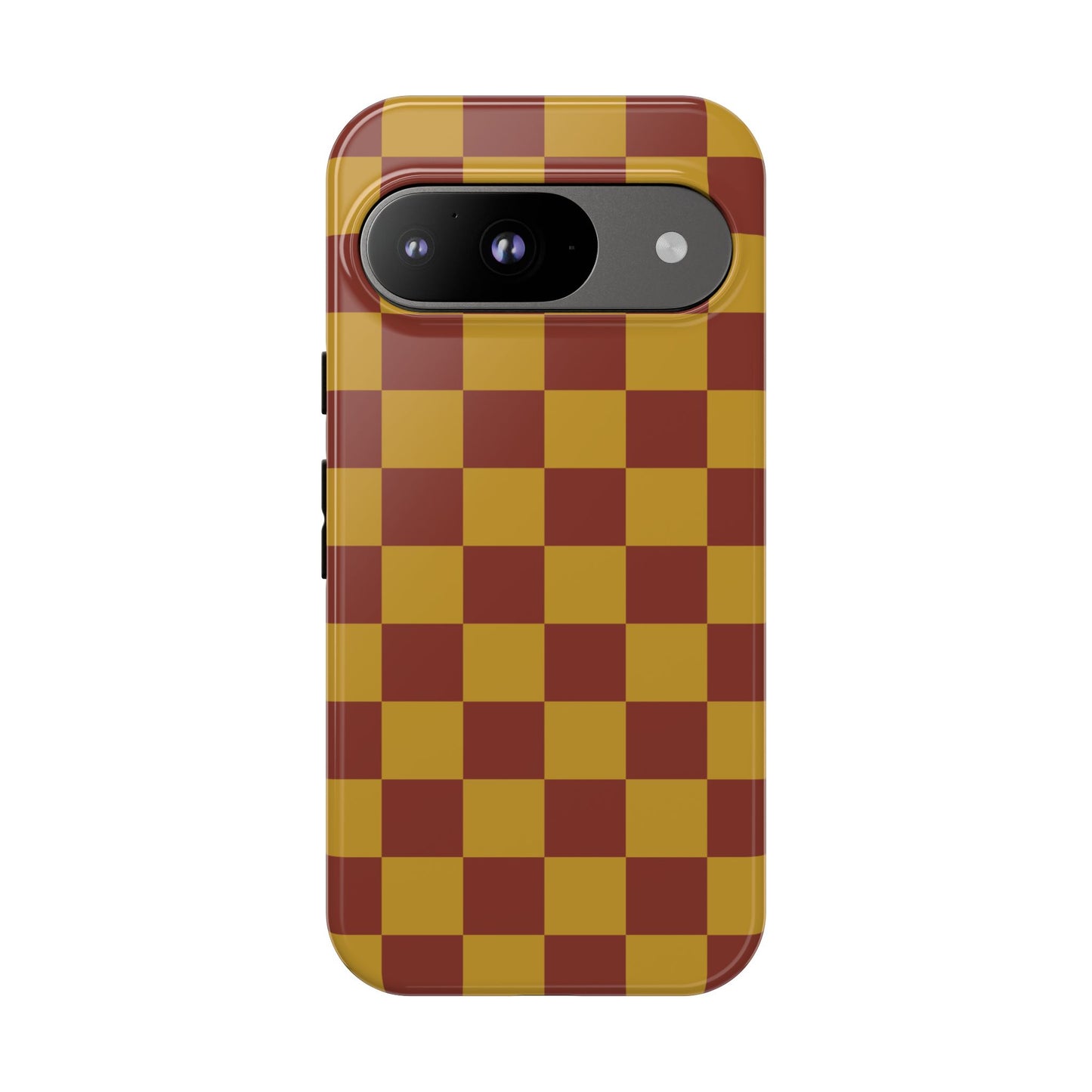 Google Pixel 9 / Glossy Phone Case - Trendy Mustard & Burgandy Checked Pattern Phone Case