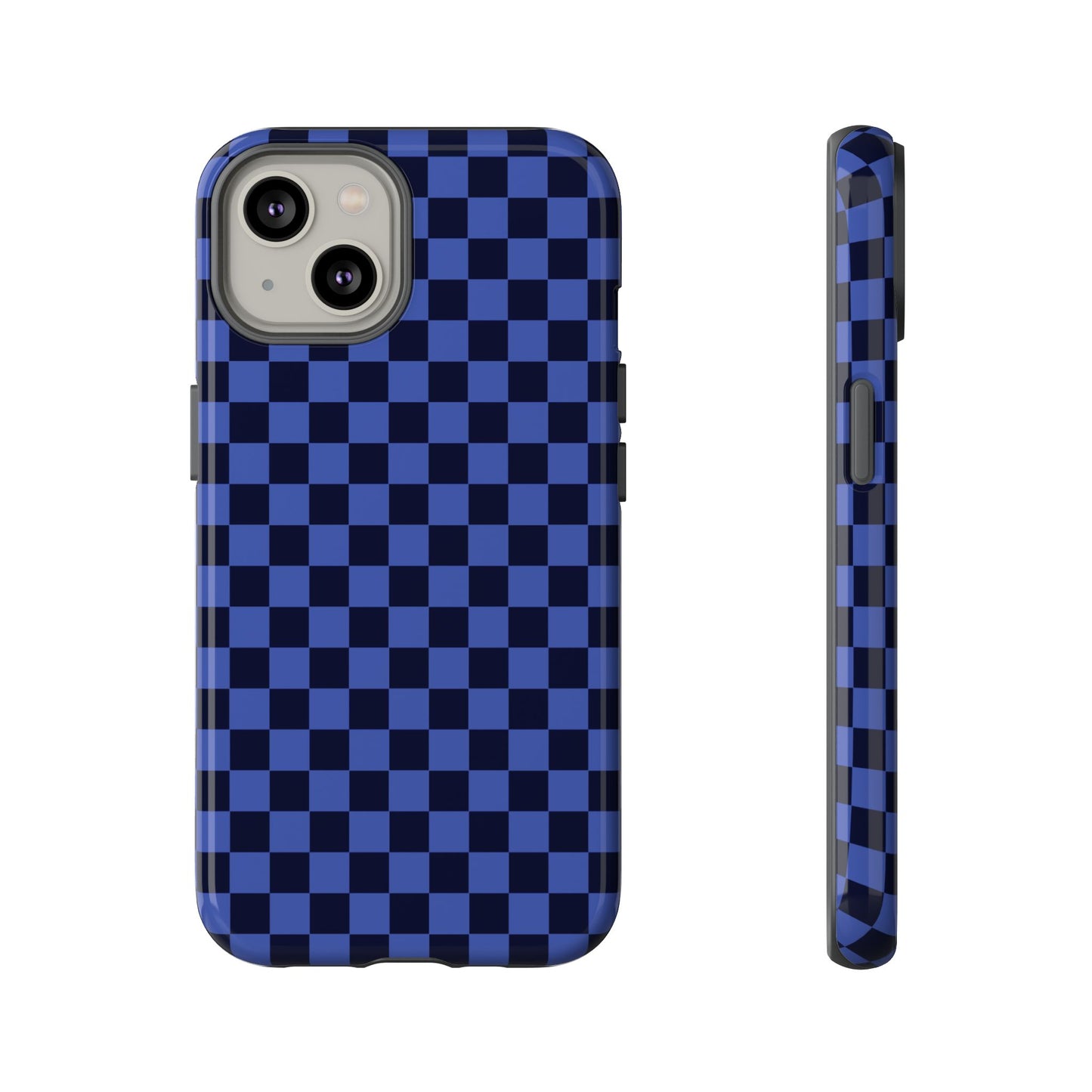 iPhone 14 / Glossy Phone Case - ’Bold Blue Checkered Pattern’ Phone Case