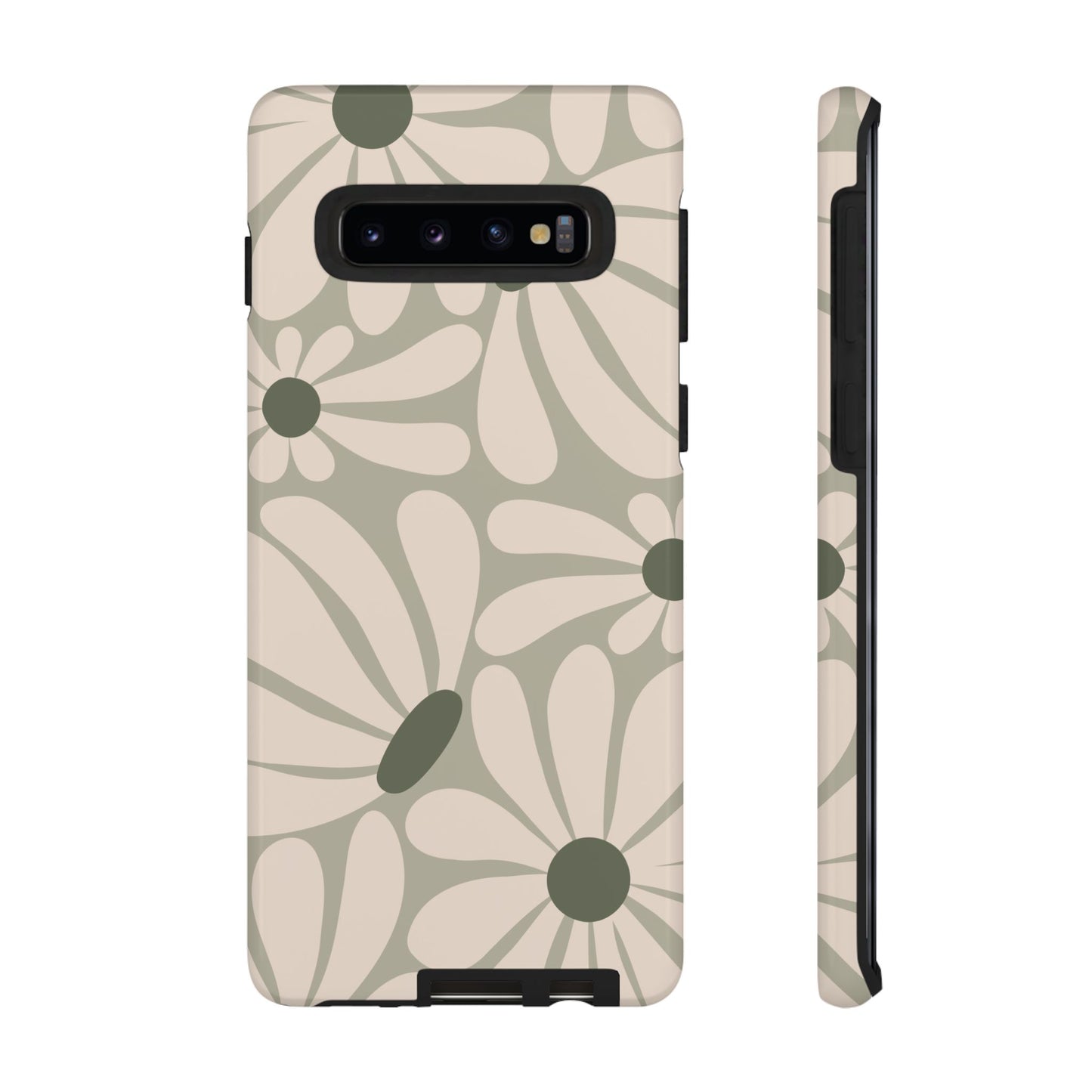 Samsung Galaxy S10 / Glossy Phone Case - ’Retro Cream & Green Daisy Pattern’ Phone Case