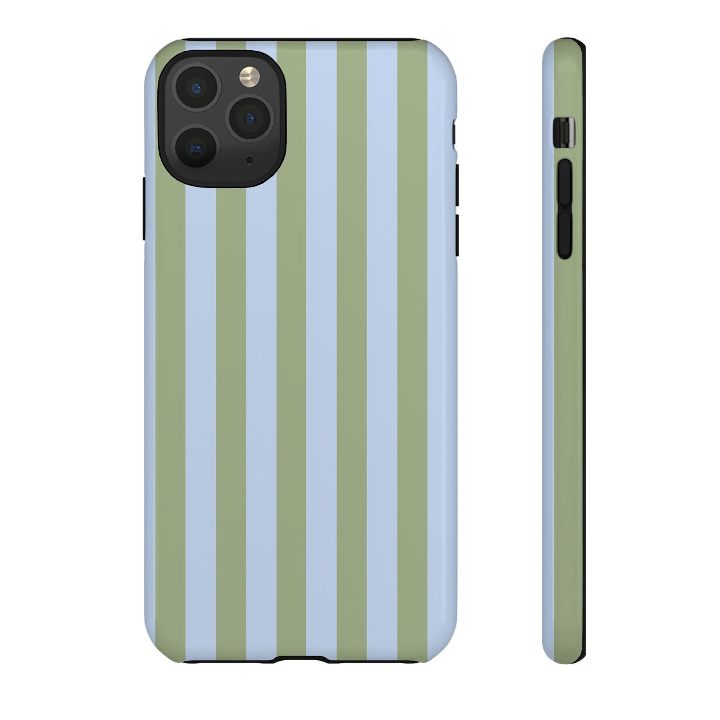 iPhone 11 Pro Max / Glossy Phone Case - Trendy Ice Blue & Green Stripe Pattern Phone Case