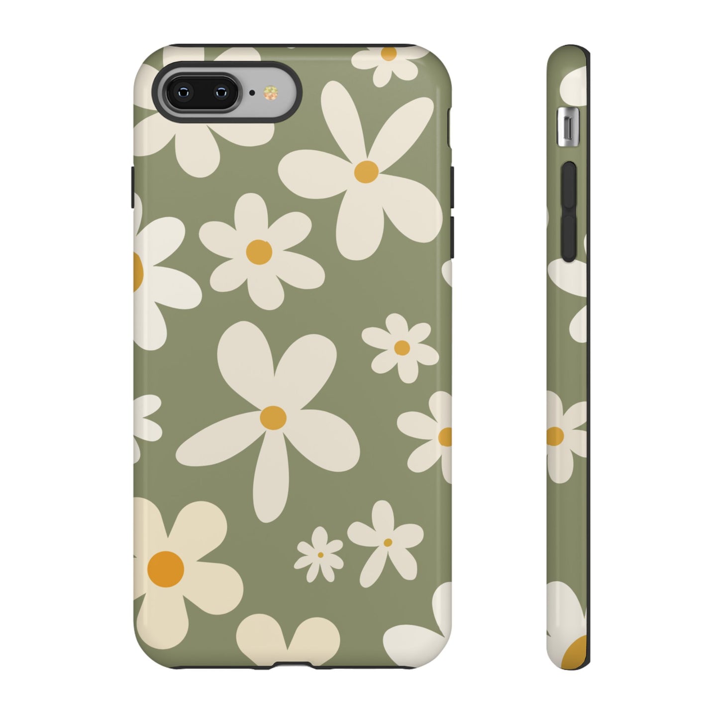 iPhone 8 Plus / Glossy Phone Case - ’Green Daisy Pattern’ Phone Case