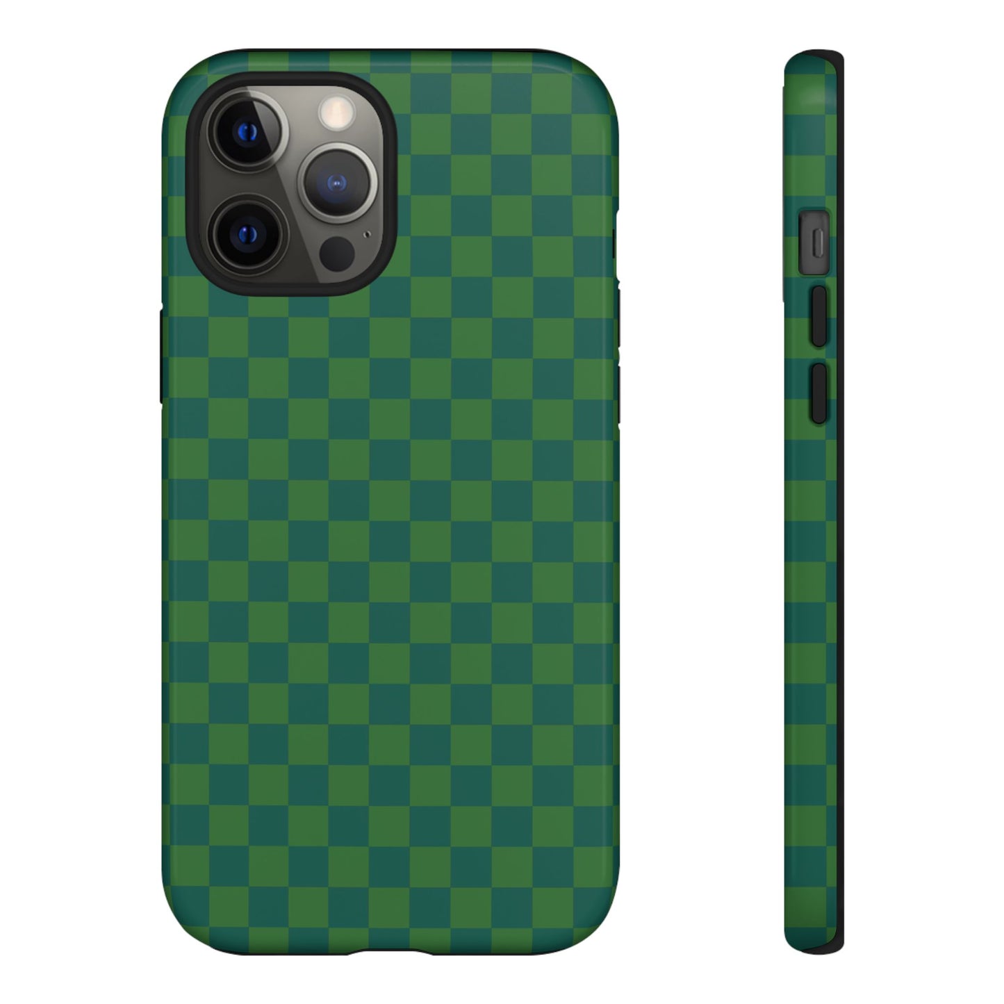 iPhone 12 Pro Max / Glossy Phone Case - ’Bold Green Checkered Pattern’ Phone Case