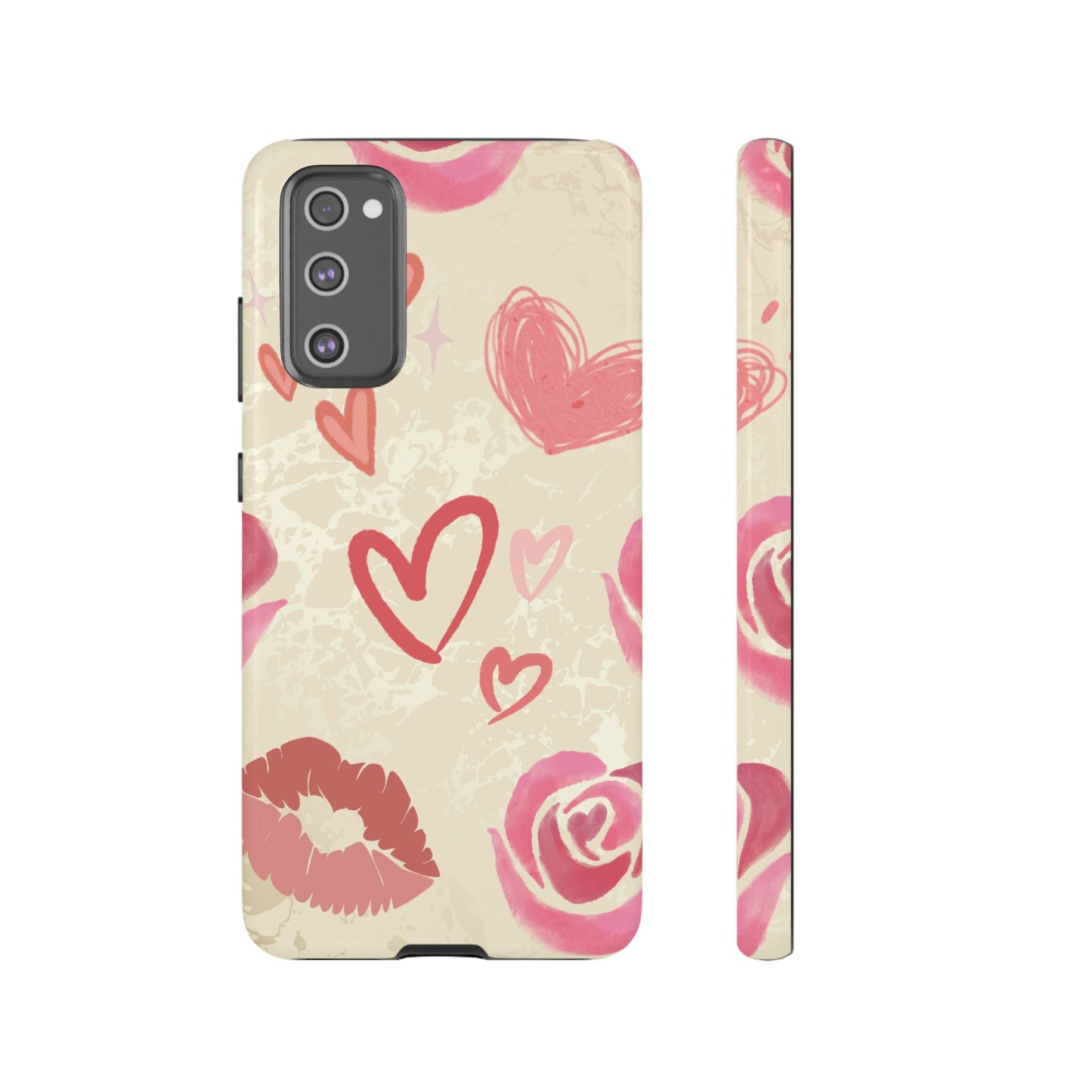 Samsung Galaxy S20 FE / Glossy Phone Case - ’Pink Heart & Rose Pattern’ Phone Case