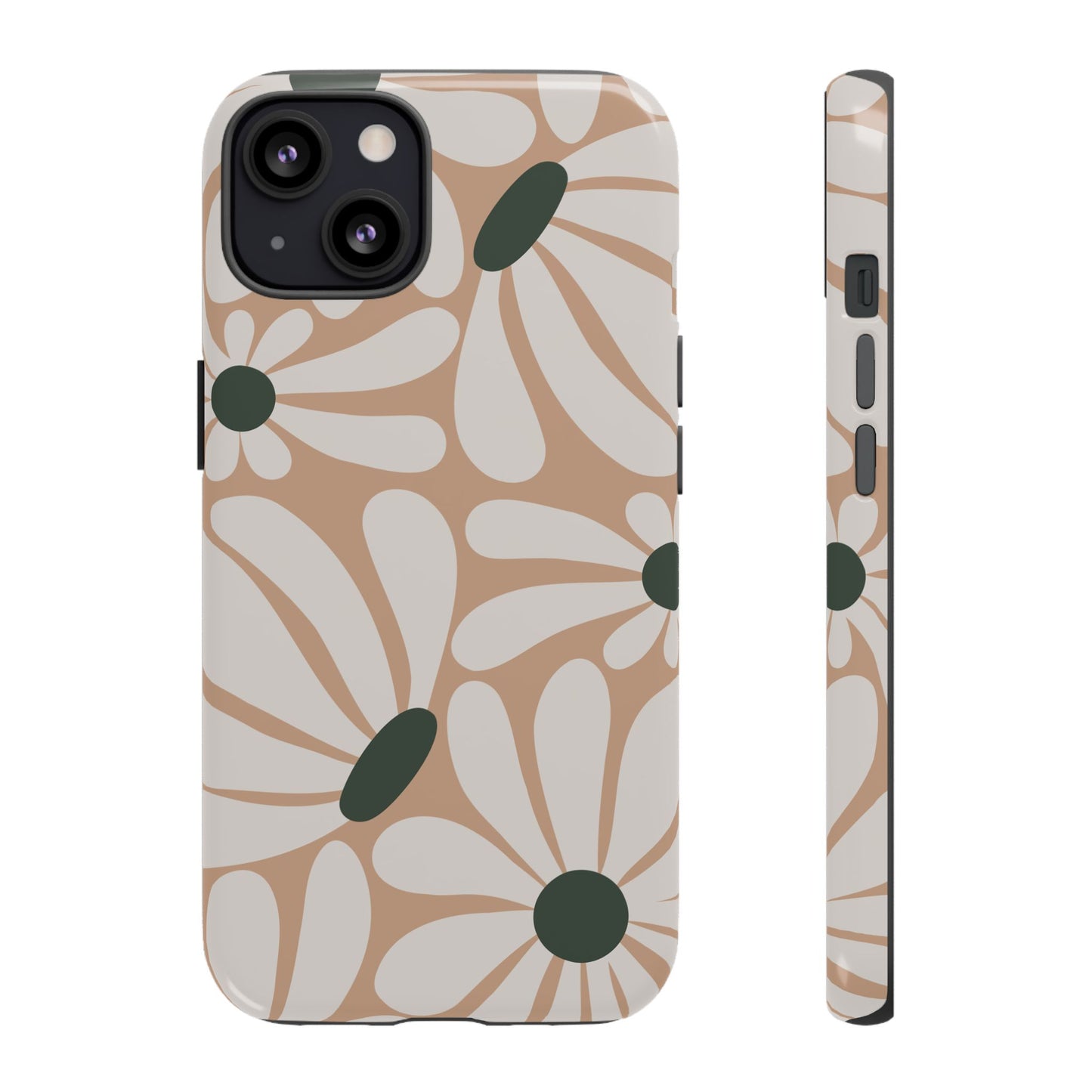 iPhone 13 / Glossy Phone Case - ’Retro Beige & White Daisy Pattern’ Phone Case