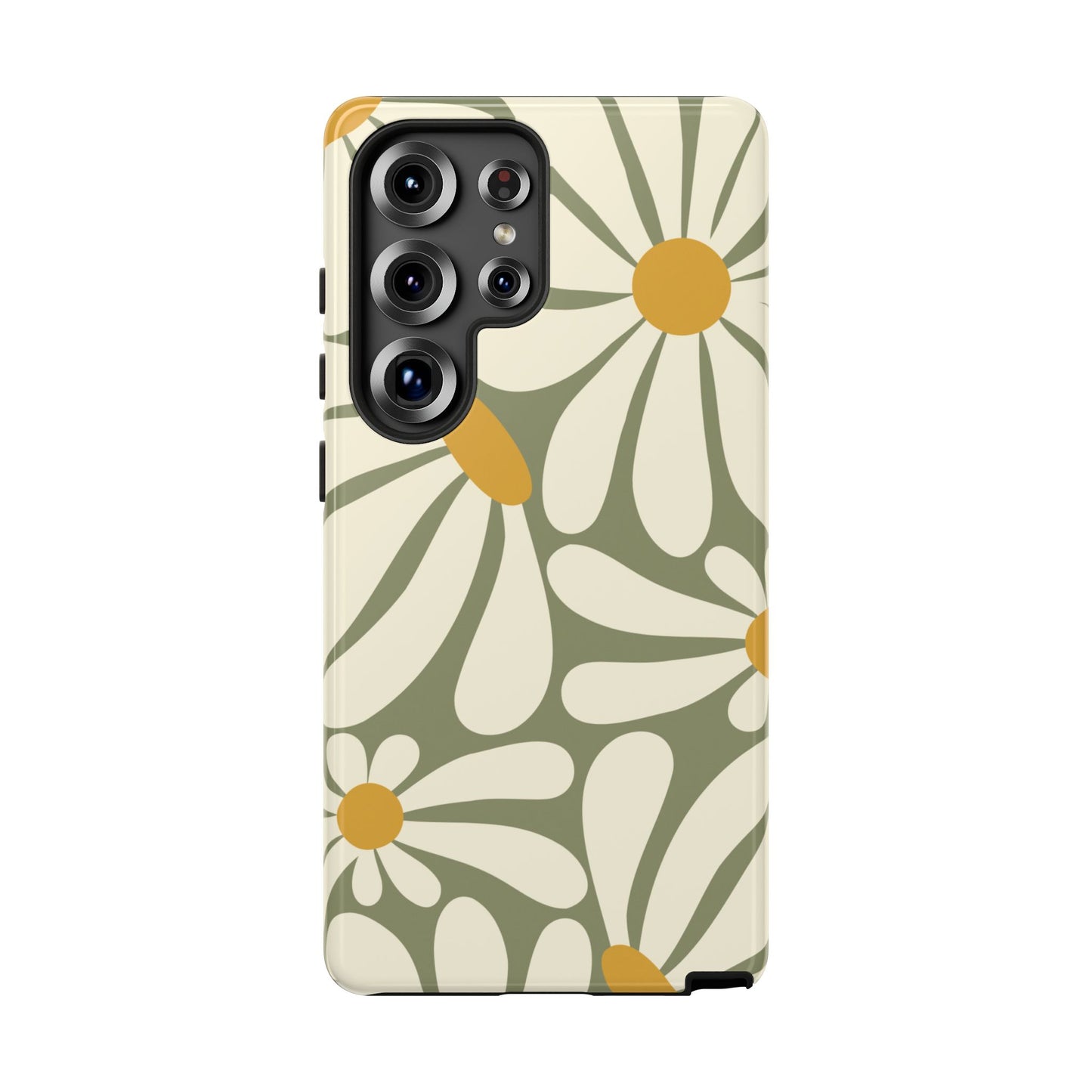 Samsung Galaxy S25 Ultra / Glossy Phone Case - ’Retro Green Daisy Pattern #1’ Phone Case
