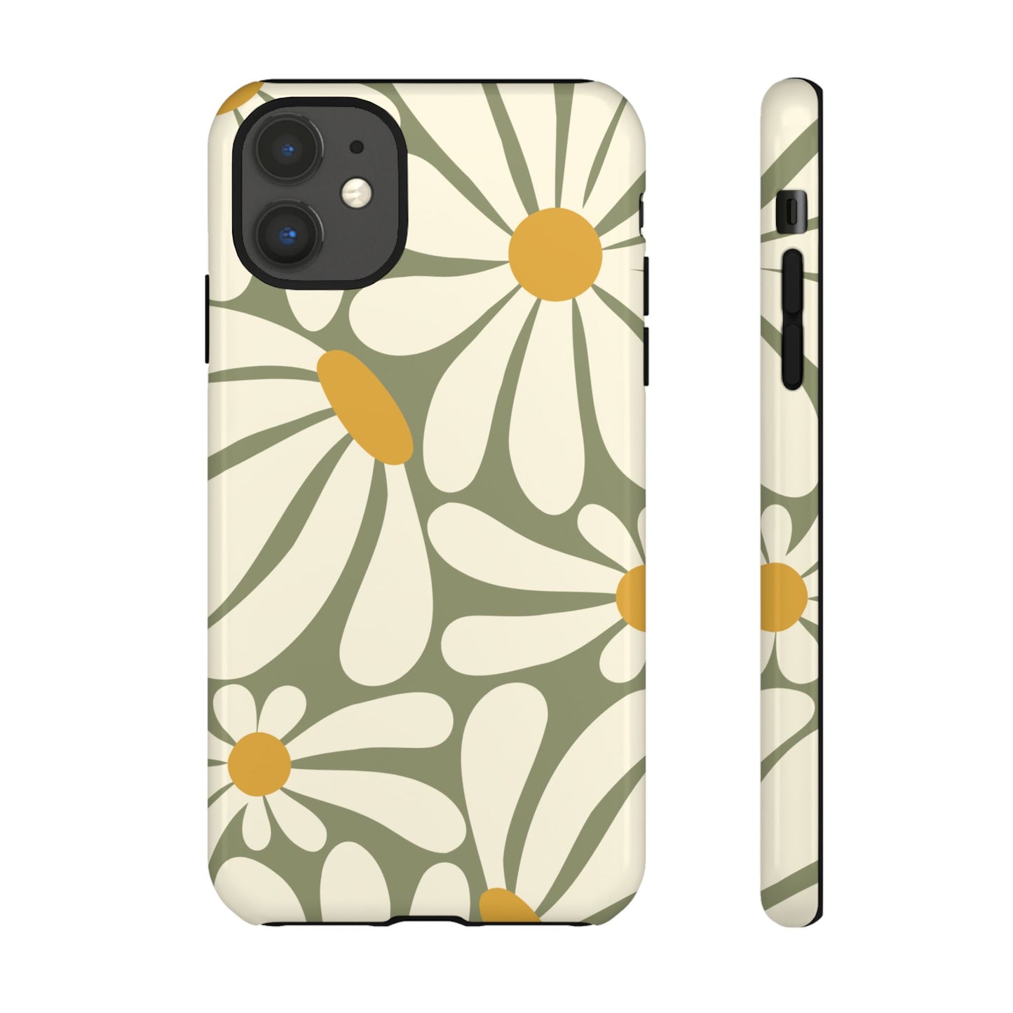iPhone 11 / Glossy Phone Case - ’Retro Green Daisy Pattern #1’ Phone Case
