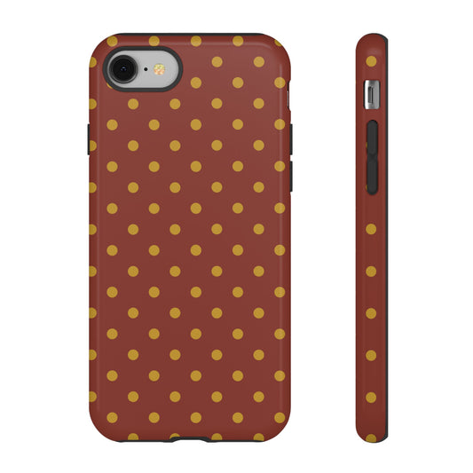 iPhone 8 / Glossy Phone Case - Trendy Brown & Mustard Dot Pattern Phone Case