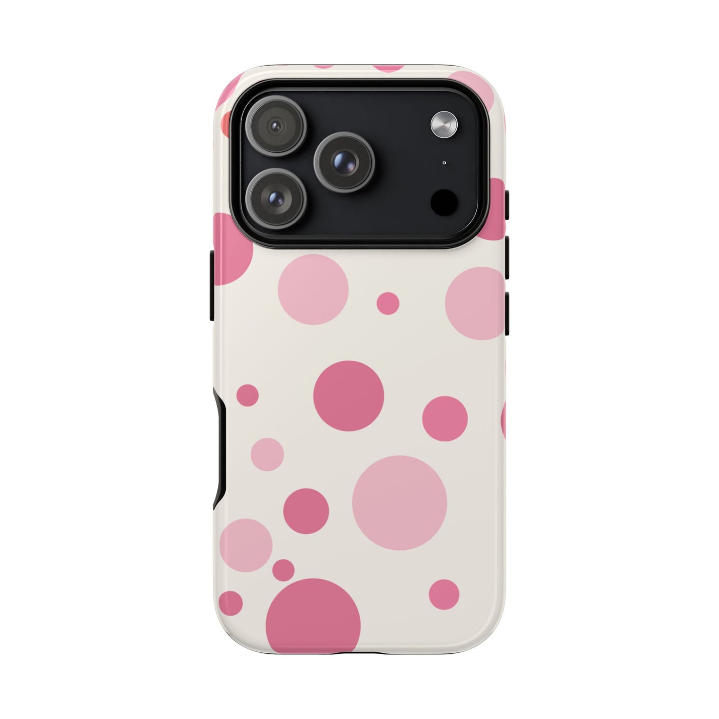 iPhone 17 Pro / Glossy Phone Case - ’Bold White with Pink Dot Pattern’ Phone Case