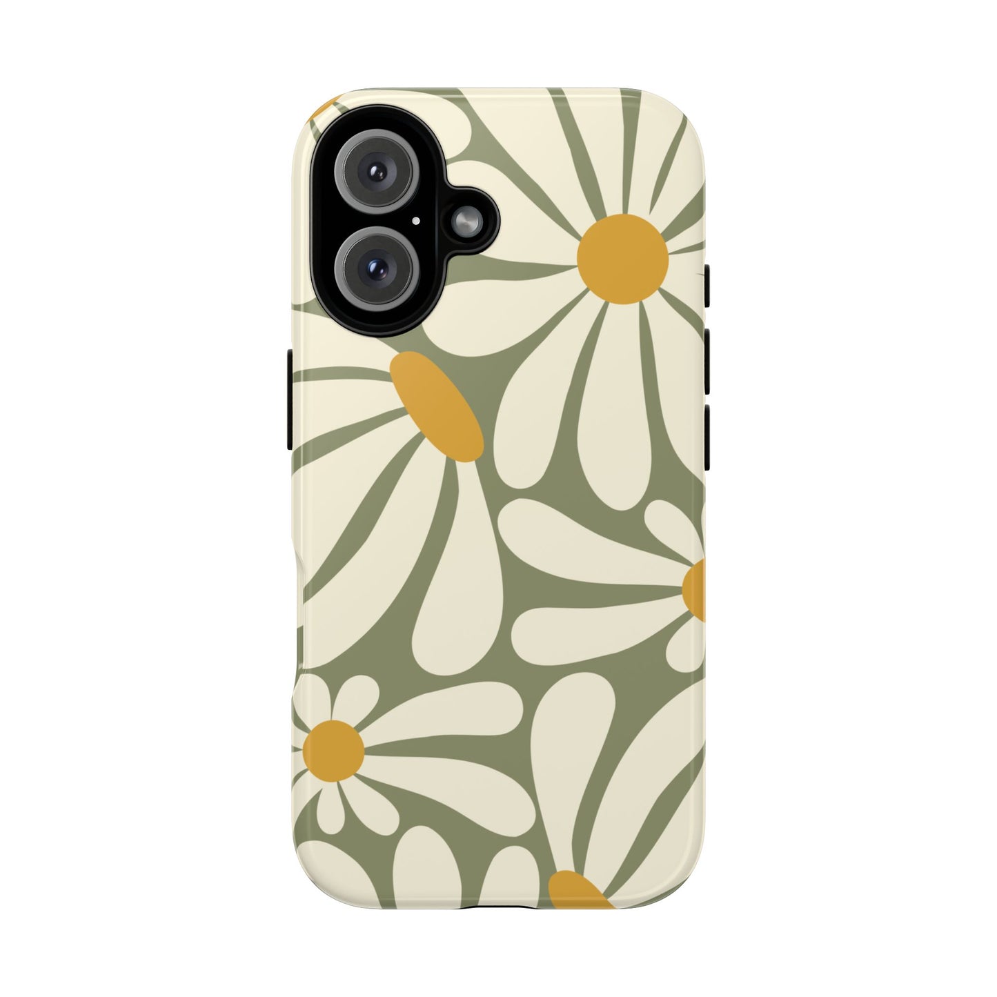 iPhone 16 / Glossy Phone Case - ’Retro Green Daisy Pattern #1’ Phone Case