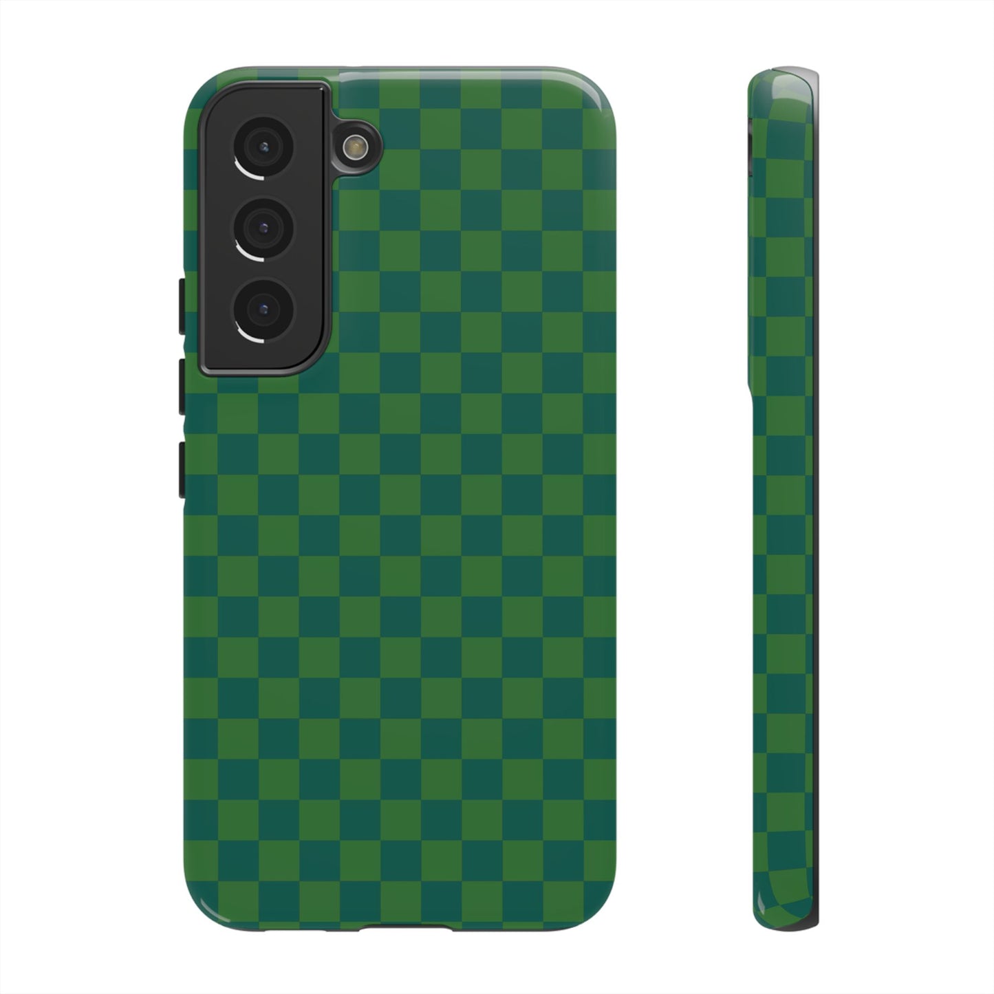 Samsung Galaxy S22 / Glossy Phone Case - ’Bold Green Checkered Pattern’ Phone Case