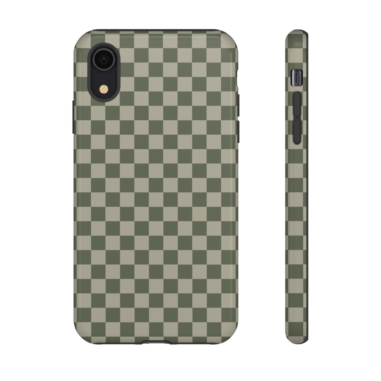 iPhone XR / Glossy Phone Case - ’Bold Olive Green Checkered Pattern’ Phone Case