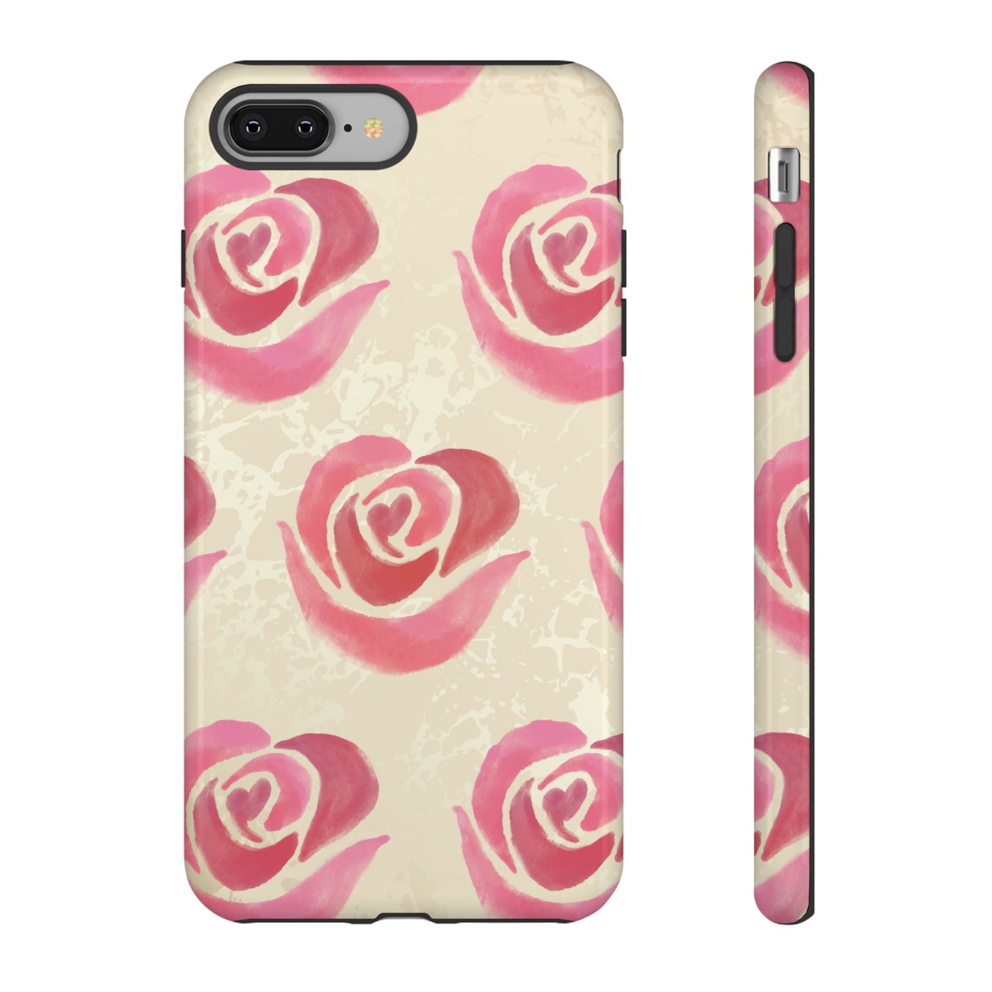 iPhone 8 Plus / Glossy Phone Case - ’Pink Rose Pattern’ Phone Case