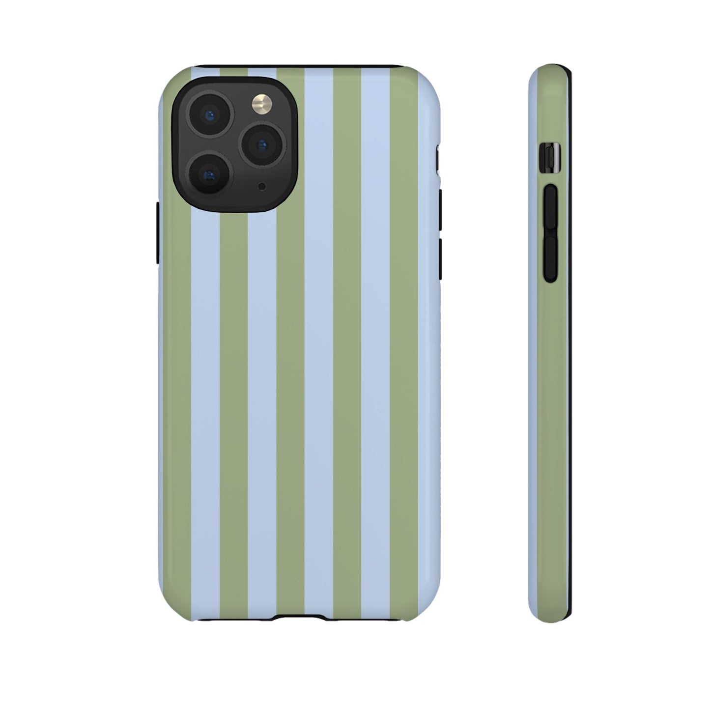 iPhone 11 Pro / Glossy Phone Case - Trendy Ice Blue & Green Stripe Pattern Phone Case