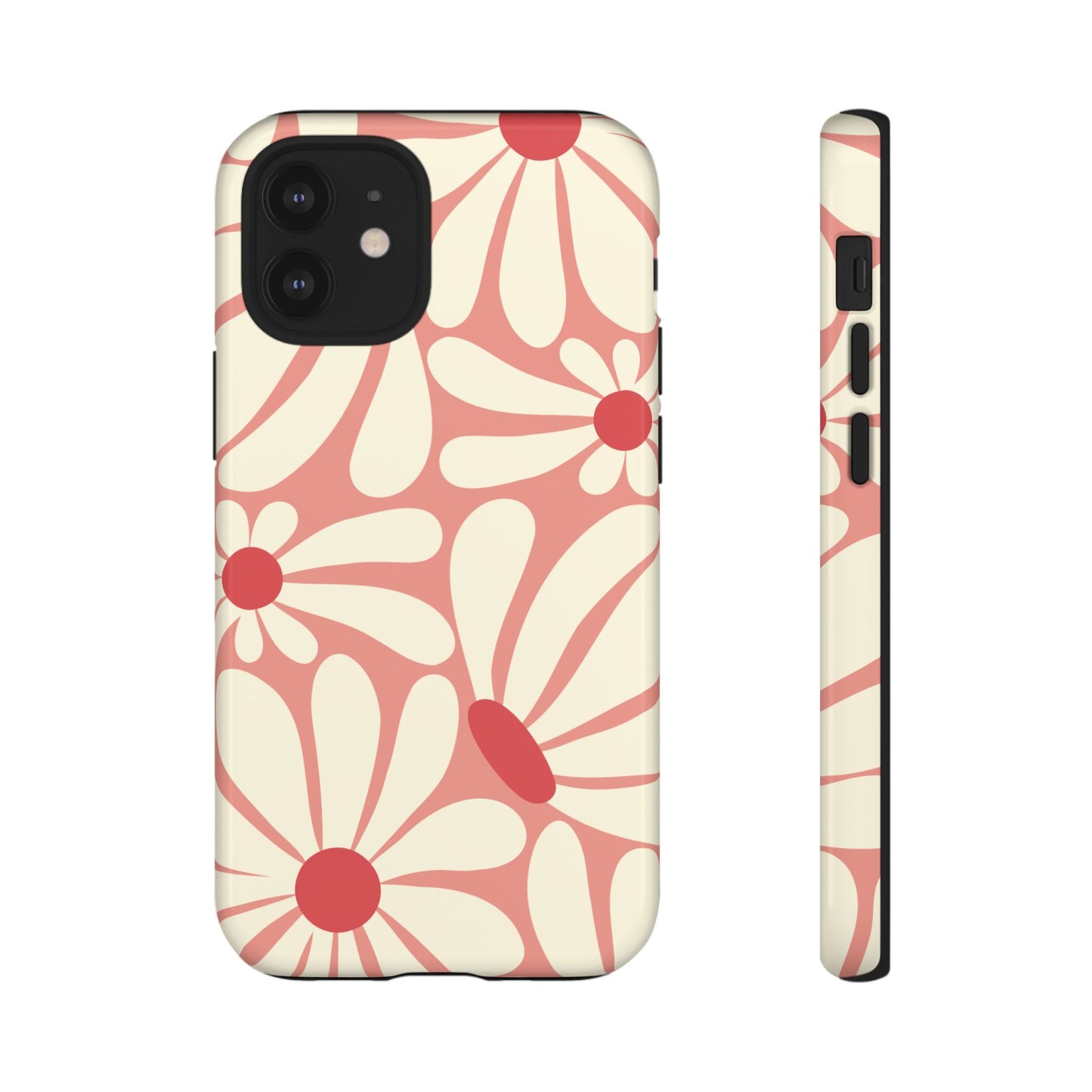 iPhone 12 Mini / Glossy Phone Case - ’Retro Pink Daisy Pattern’ Phone Case